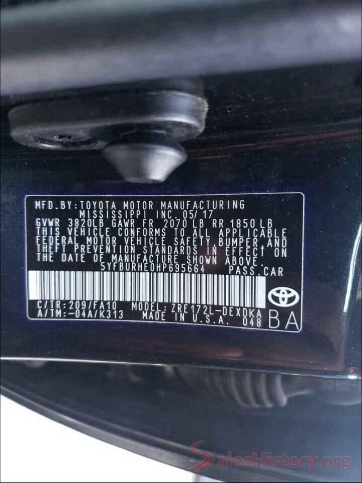 5YFBURHE0HP695664 2017 TOYOTA COROLLA