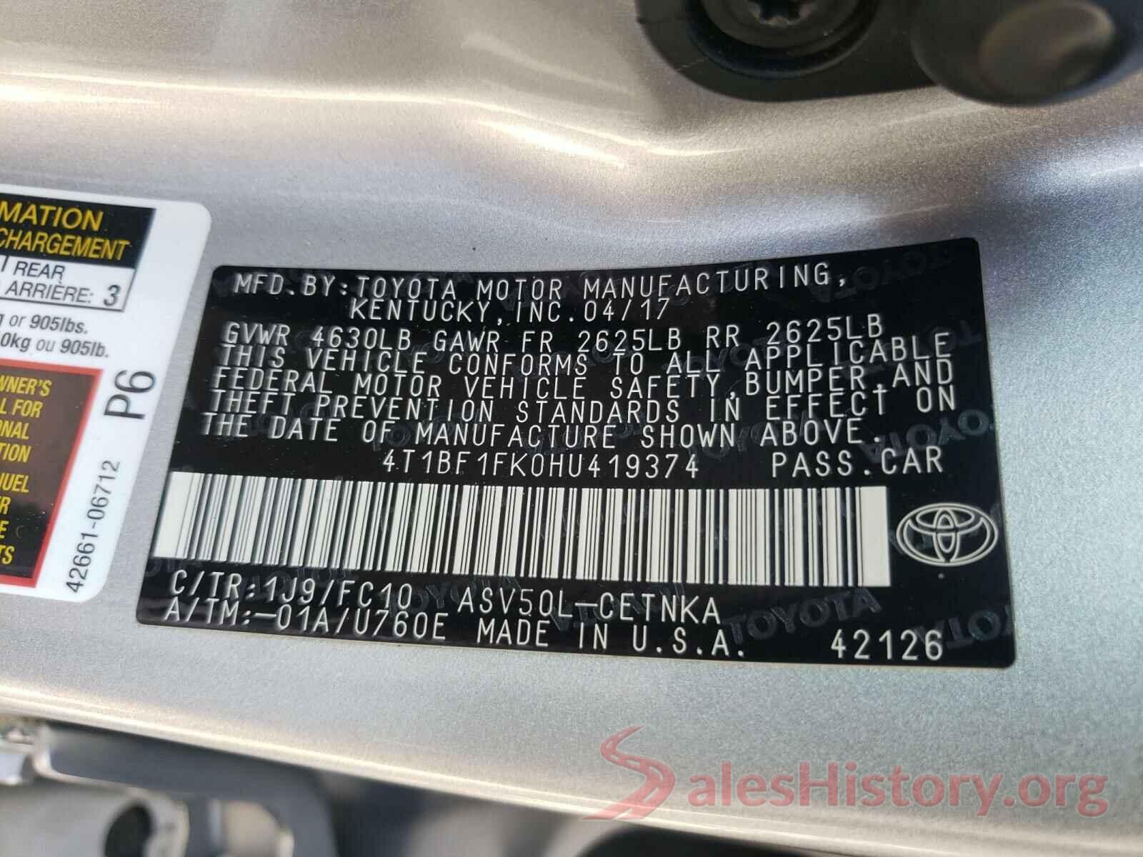 4T1BF1FK0HU419374 2017 TOYOTA CAMRY