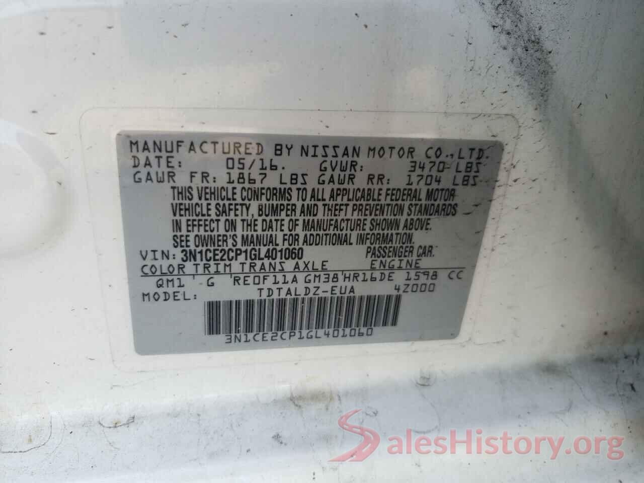 3N1CE2CP1GL401060 2016 NISSAN VERSA