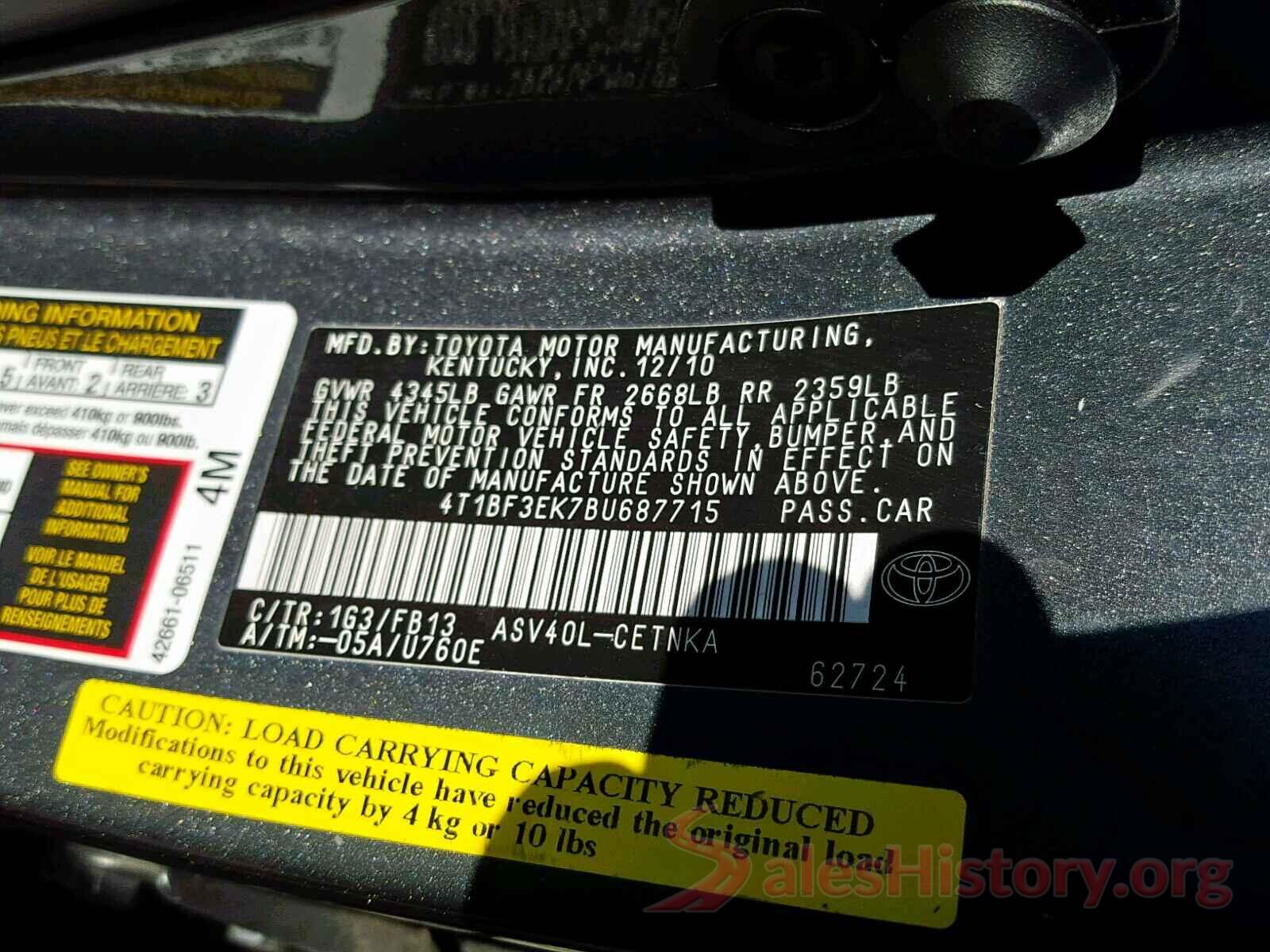 4T1BF3EK7BU687715 2011 TOYOTA CAMRY BASE