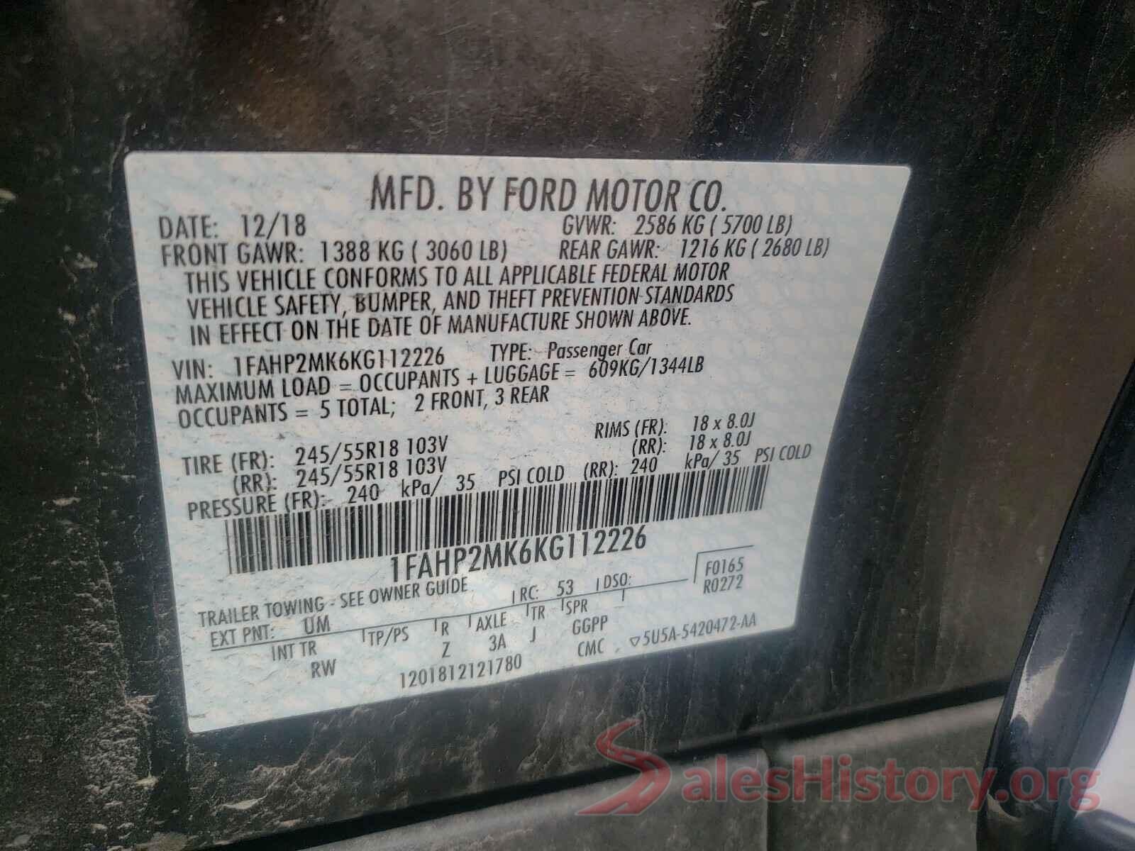 1FAHP2MK6KG112226 2019 FORD TAURUS