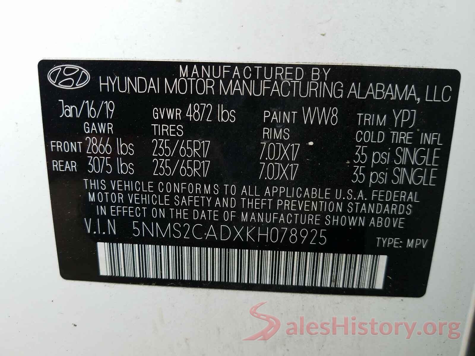 5NMS2CADXKH078925 2019 HYUNDAI SANTA FE