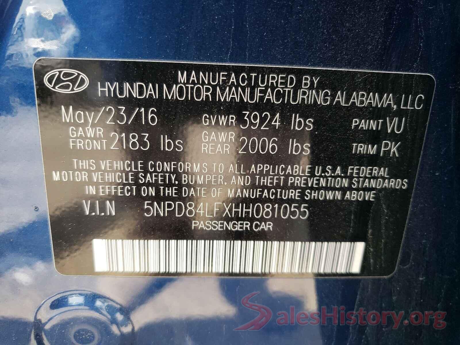 5NPD84LFXHH081055 2017 HYUNDAI ELANTRA