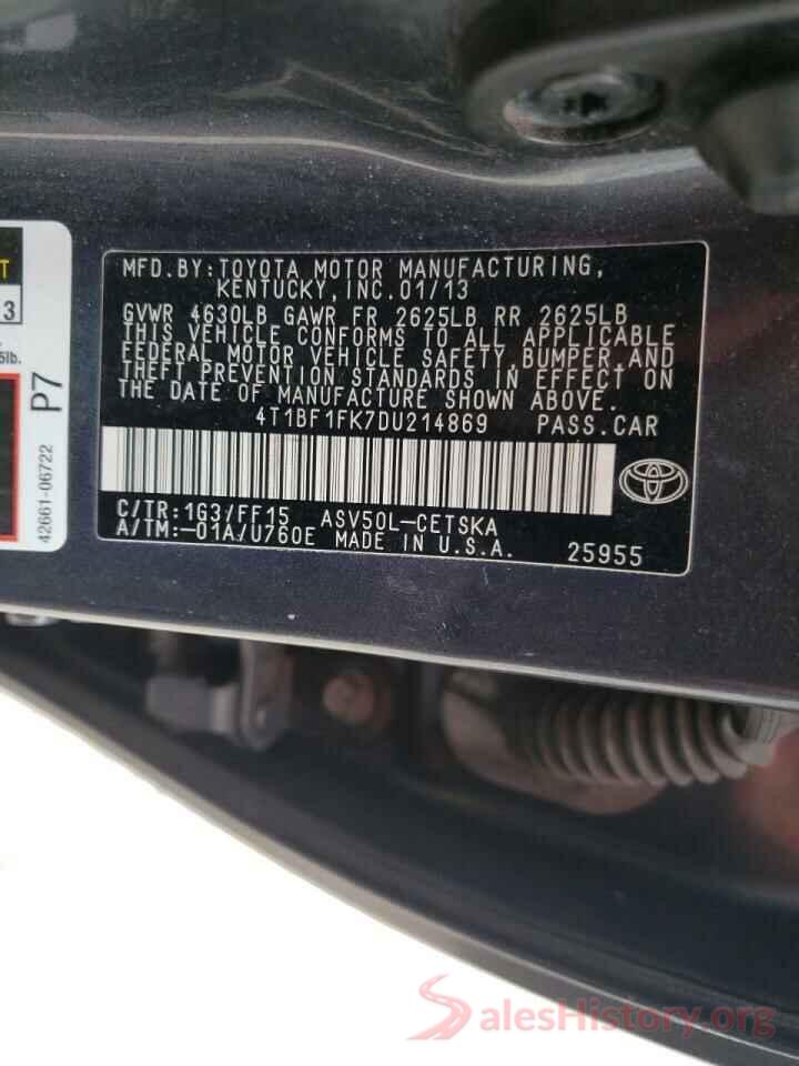 4T1BF1FK7DU214869 2013 TOYOTA CAMRY