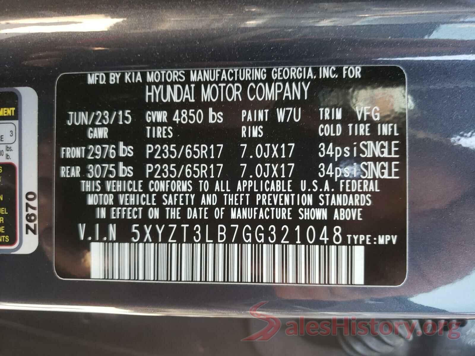 5XYZT3LB7GG321048 2016 HYUNDAI SANTA FE