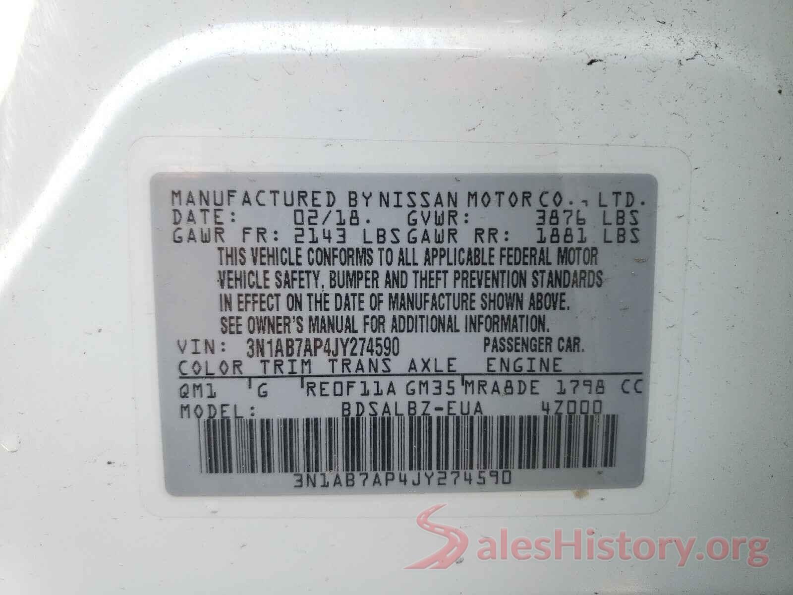 3N1AB7AP4JY274590 2018 NISSAN SENTRA