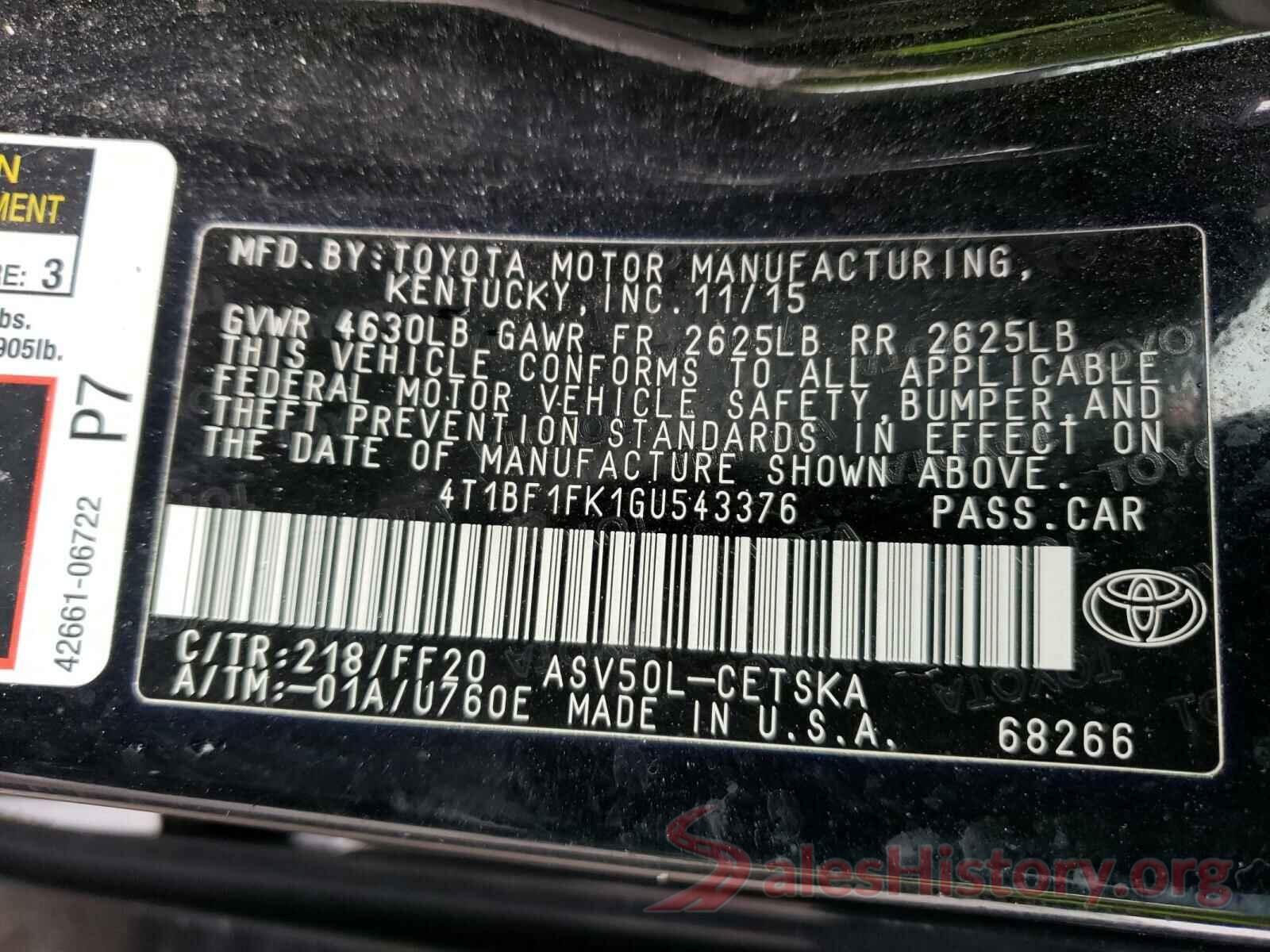 4T1BF1FK1GU543376 2016 TOYOTA CAMRY