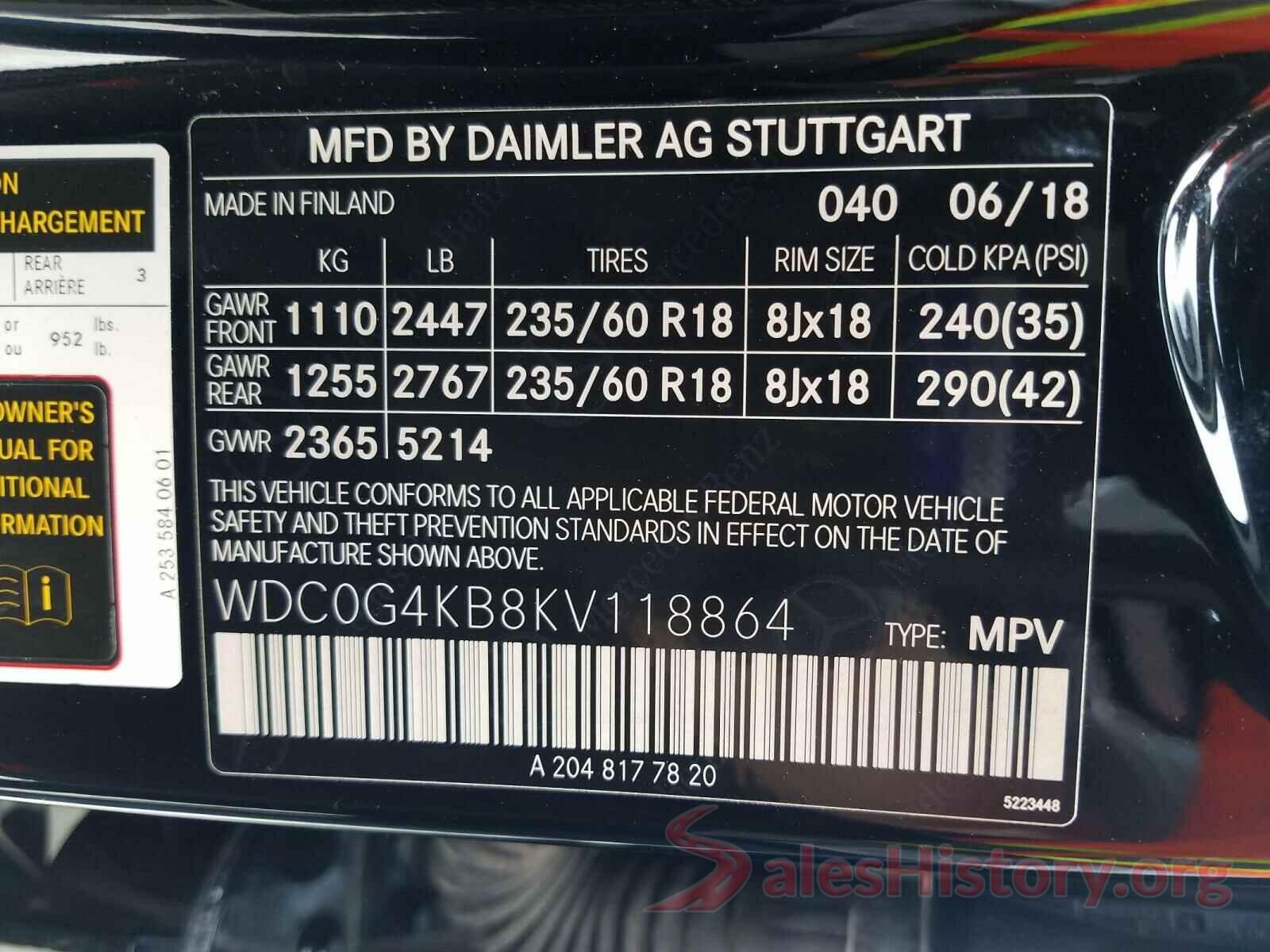 WDC0G4KB8KV118864 2019 MERCEDES-BENZ G CLASS