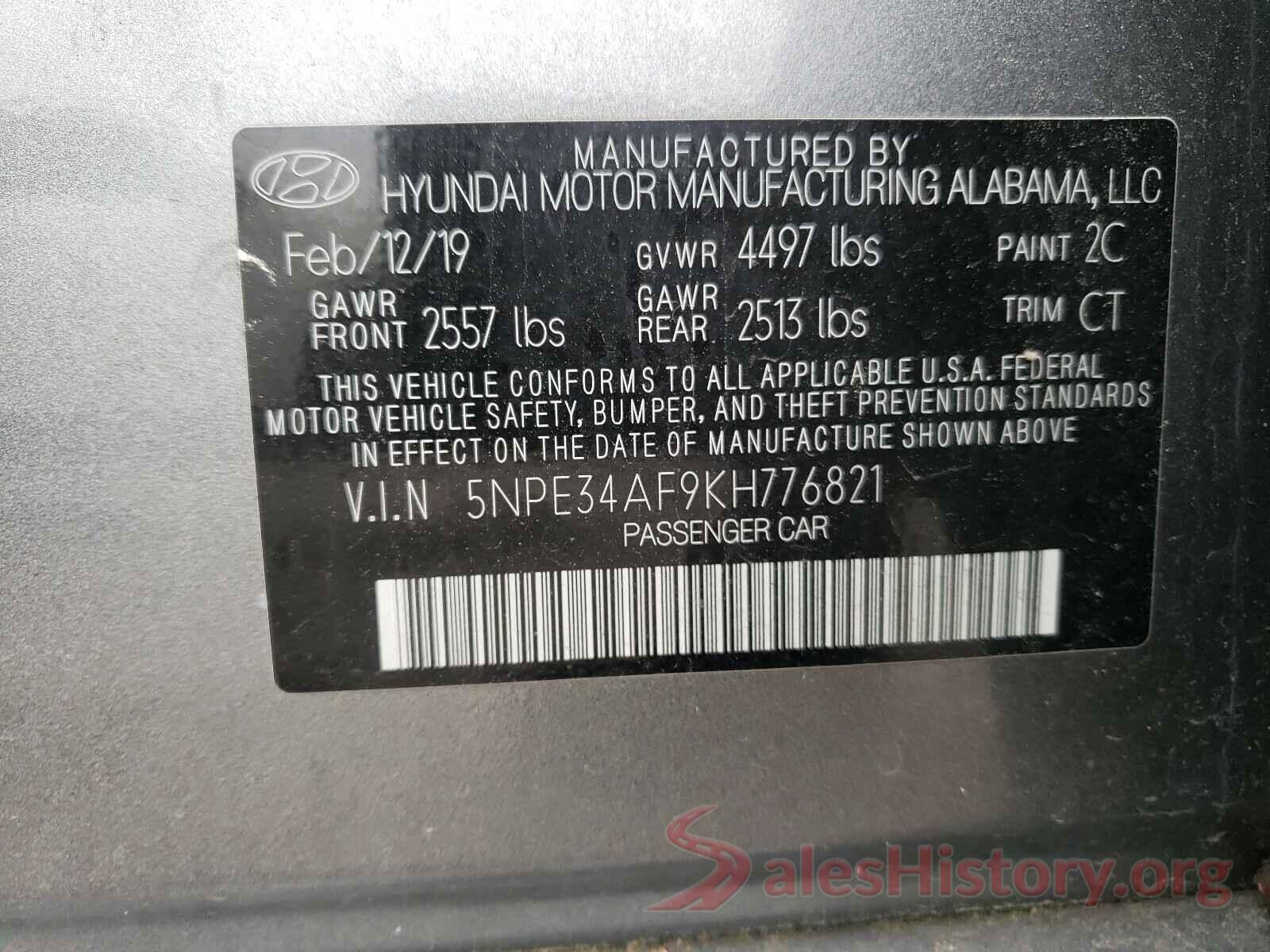 5NPE34AF9KH776821 2019 HYUNDAI SONATA