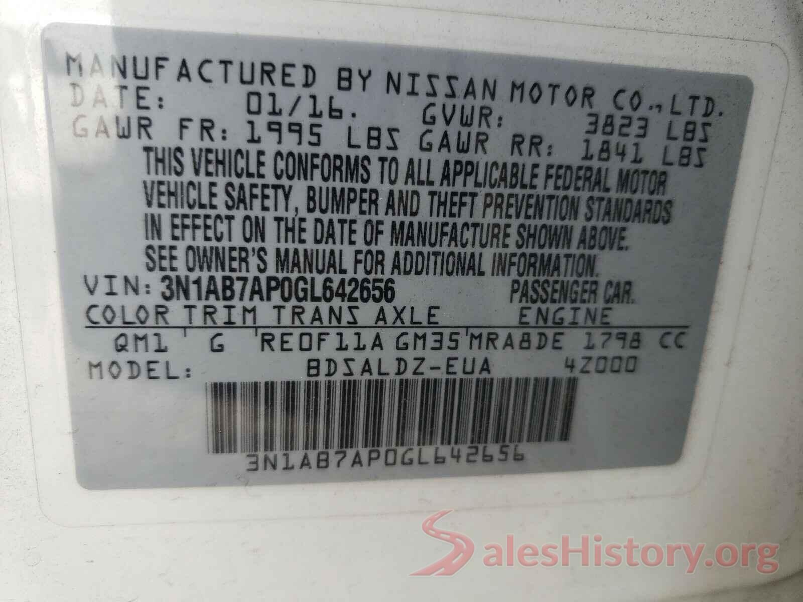 3N1AB7AP0GL642656 2016 NISSAN SENTRA