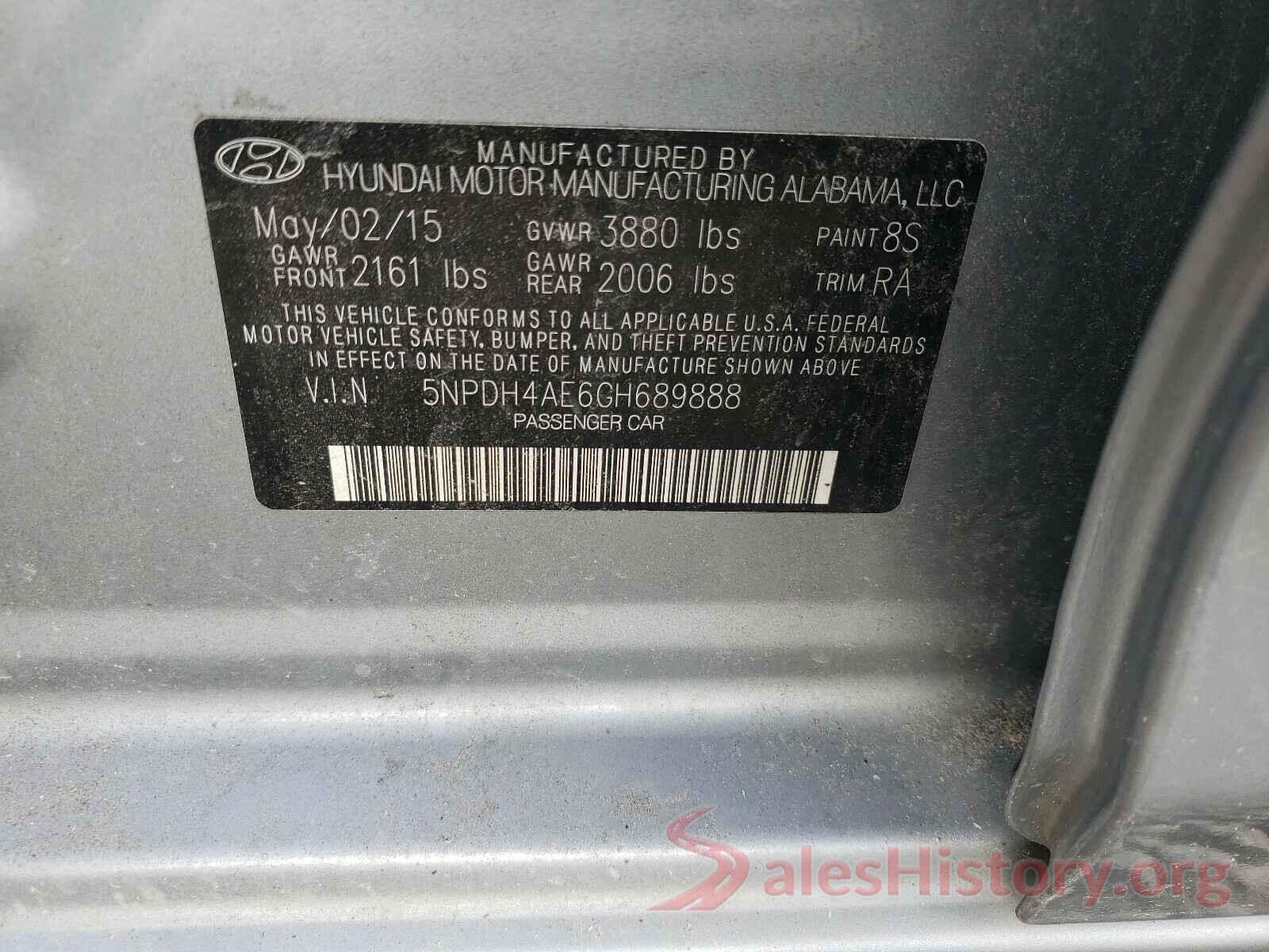 5NPDH4AE6GH689888 2016 HYUNDAI ELANTRA