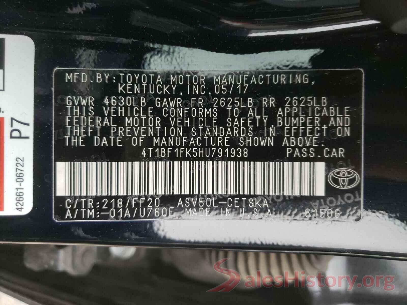 4T1BF1FK5HU791938 2017 TOYOTA CAMRY