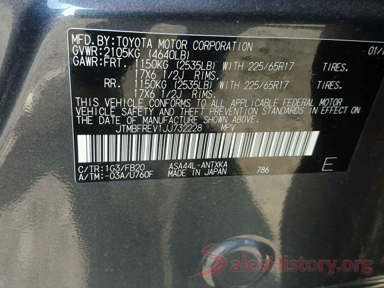 JTMBFREV1JJ732228 2018 TOYOTA RAV4 LE