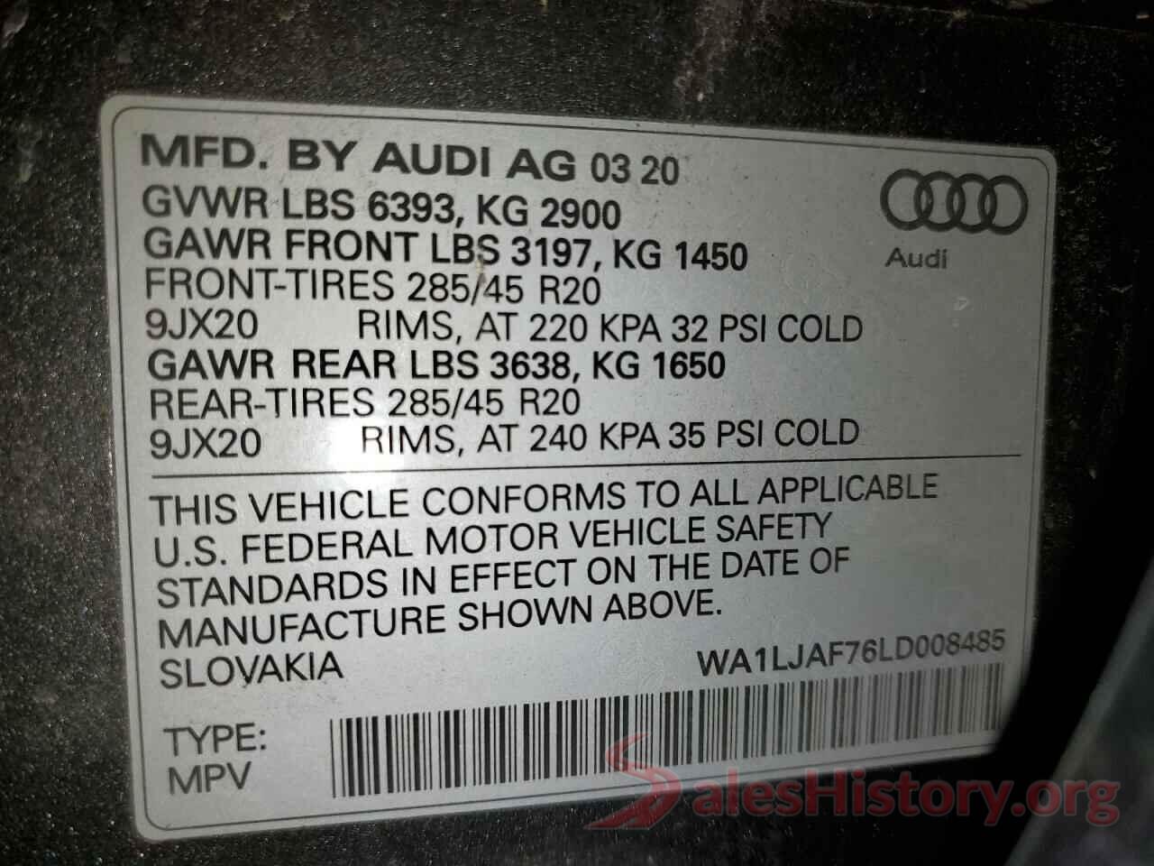 WA1LJAF76LD008485 2020 AUDI Q7