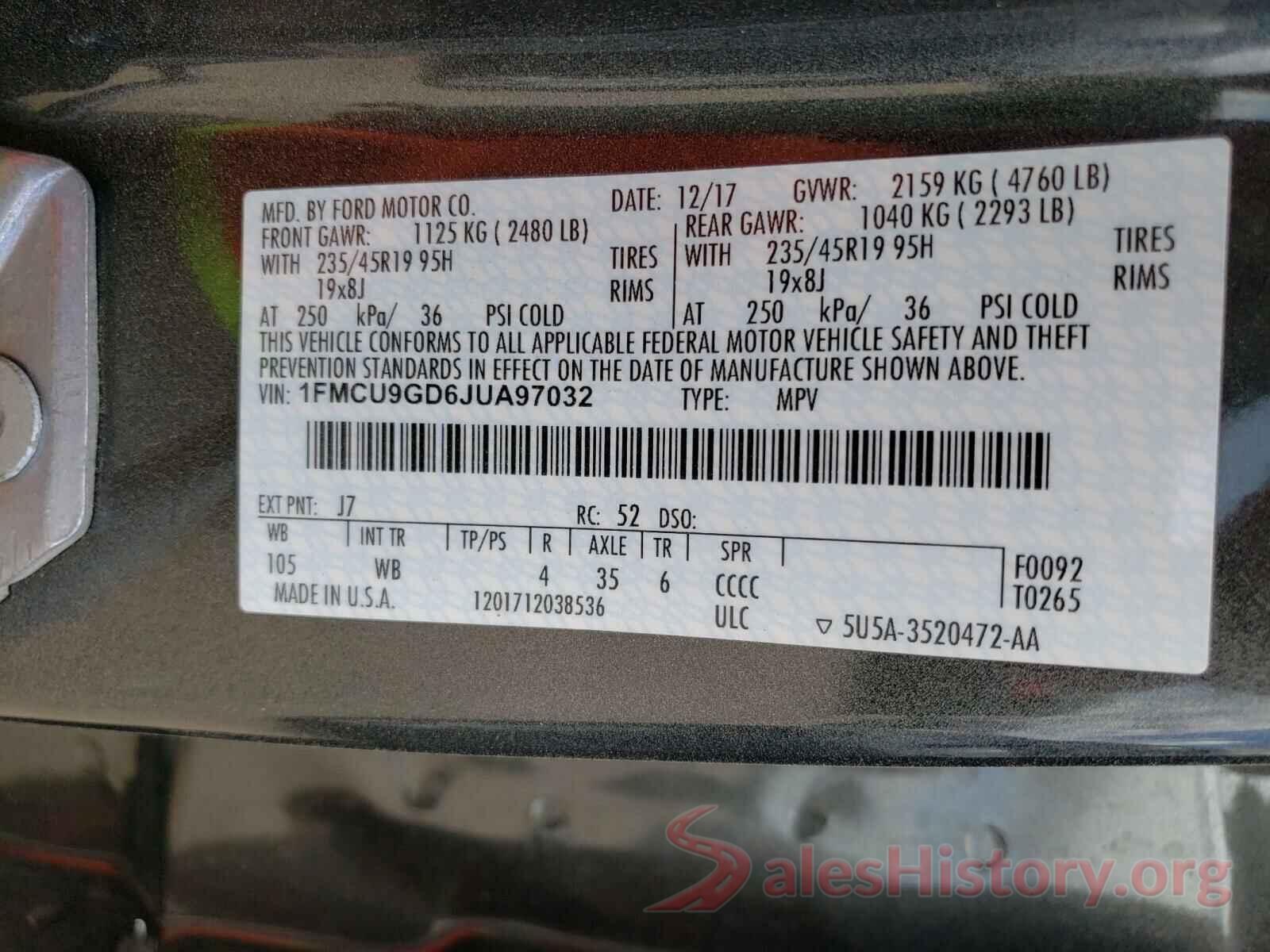 1FMCU9GD6JUA97032 2018 FORD ESCAPE