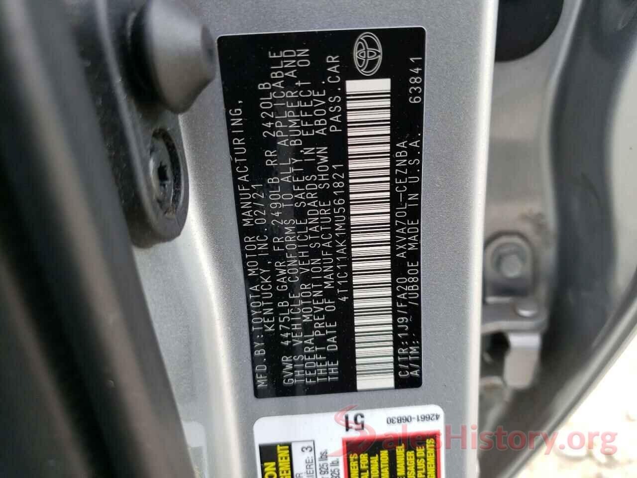 4T1C11AK1MU561821 2021 TOYOTA CAMRY