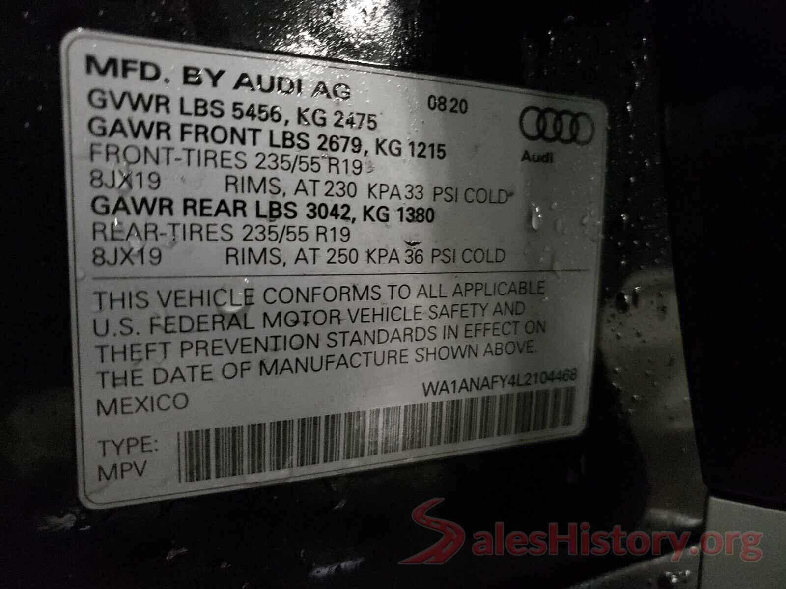 WA1ANAFY4L2104468 2020 AUDI Q5