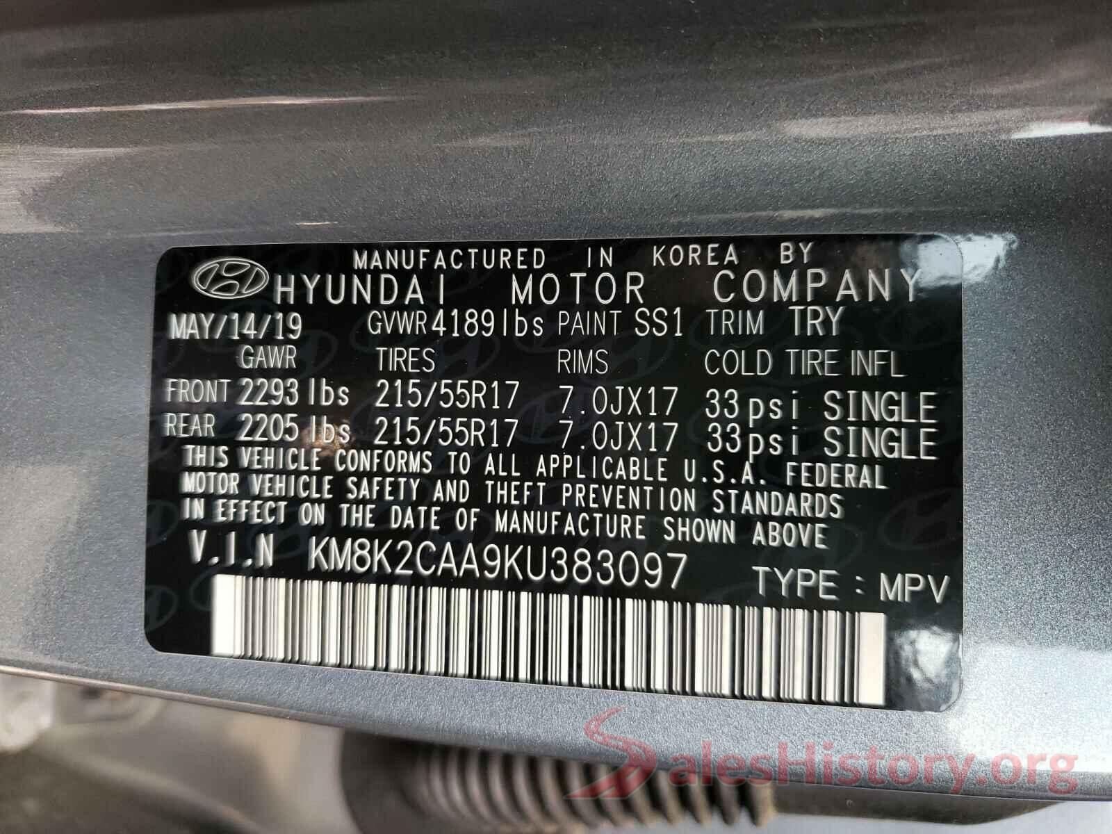 KM8K2CAA9KU383097 2019 HYUNDAI KONA