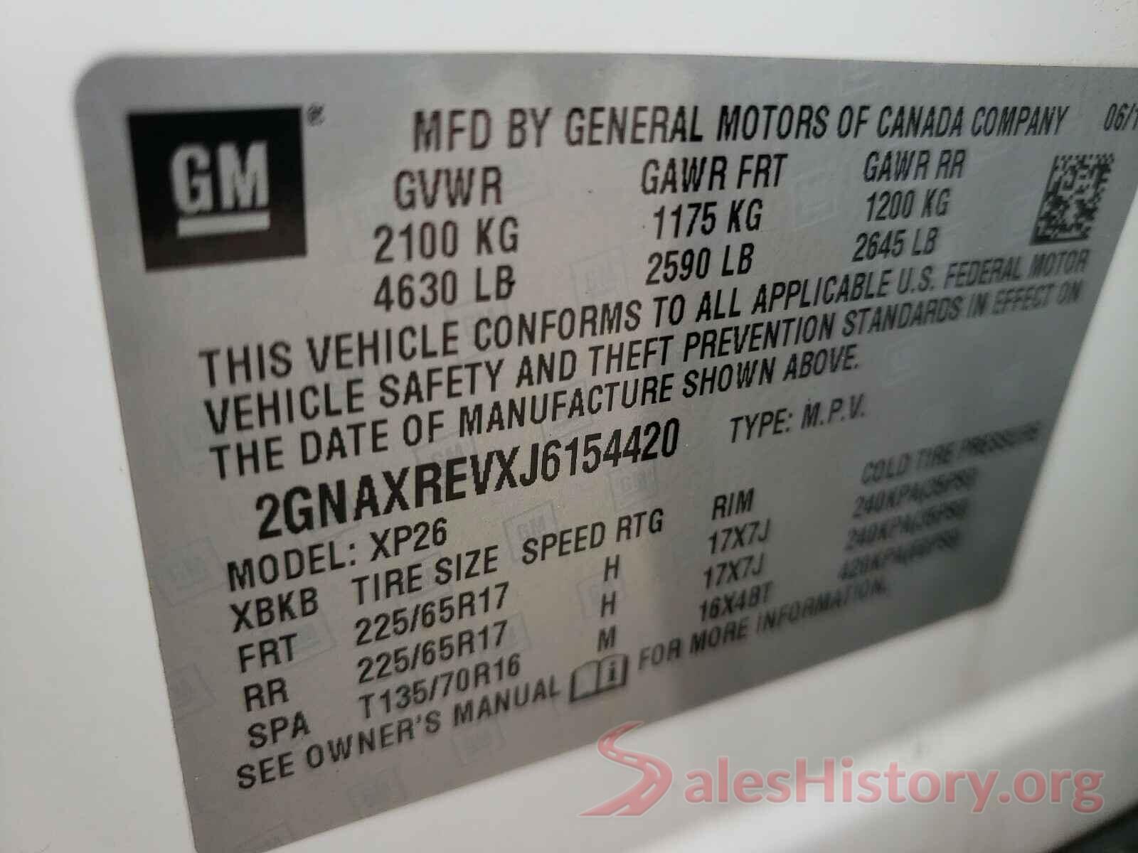 2GNAXREVXJ6154420 2018 CHEVROLET EQUINOX