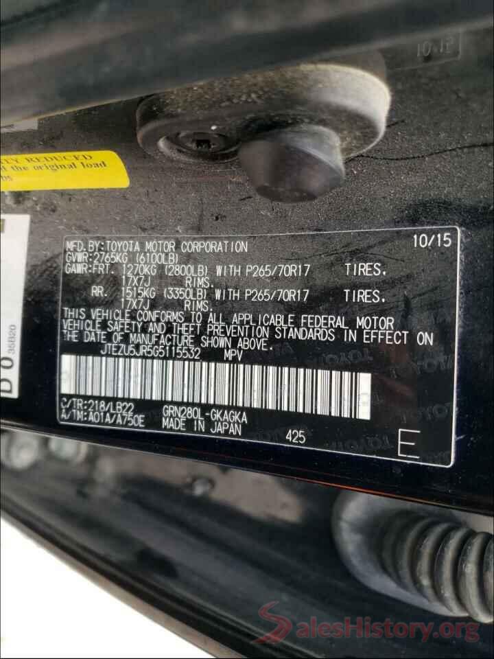 JTEZU5JR5G5115532 2016 TOYOTA 4RUNNER