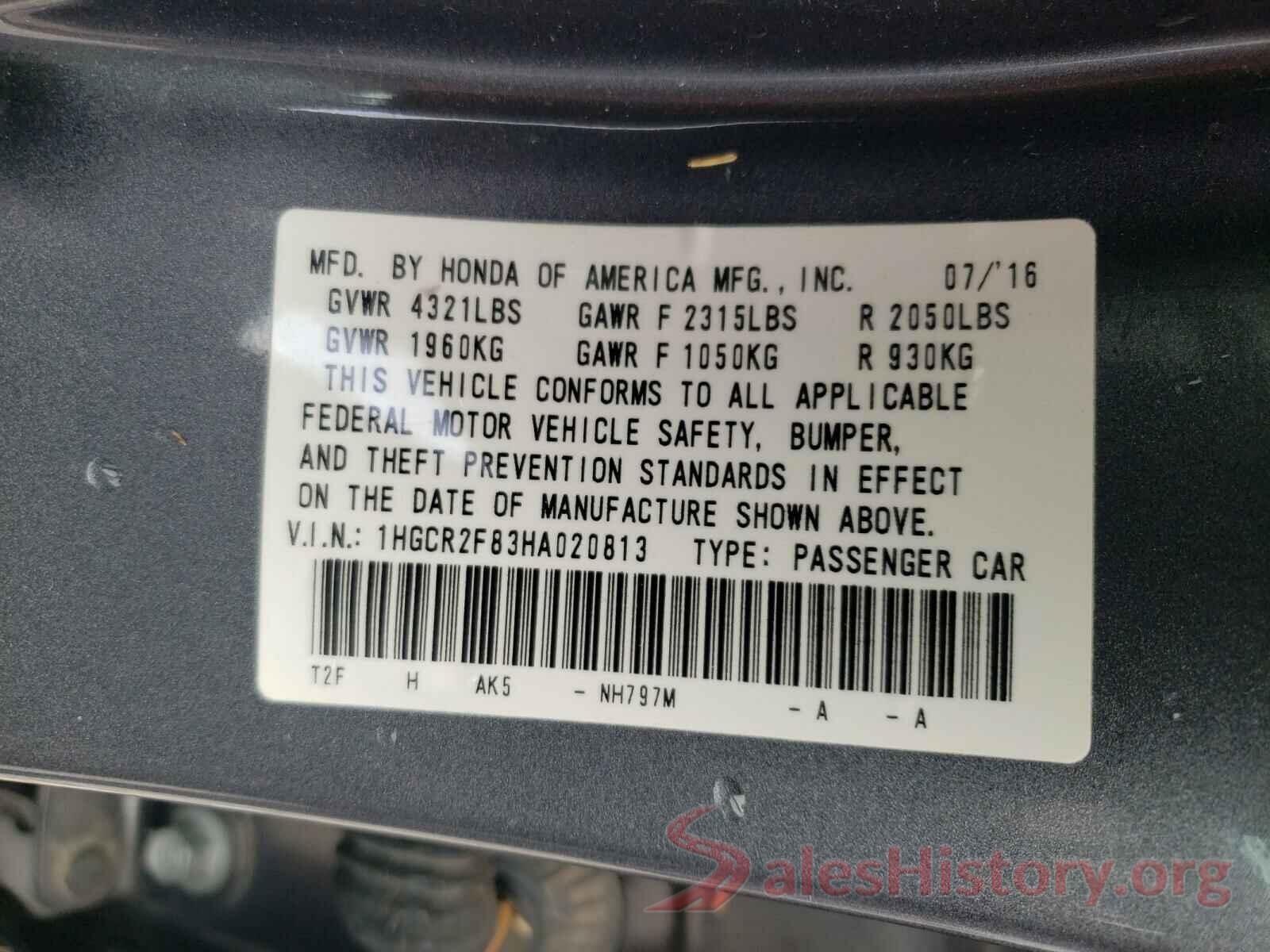 1HGCR2F83HA020813 2017 HONDA ACCORD