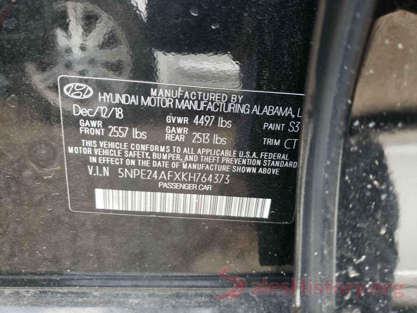 5NPE24AFXKH764373 2019 HYUNDAI SONATA