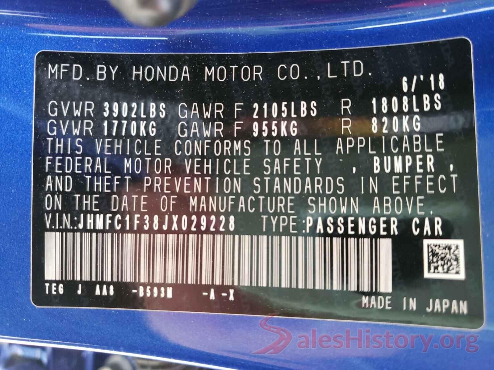 JHMFC1F38JX029228 2018 HONDA CIVIC