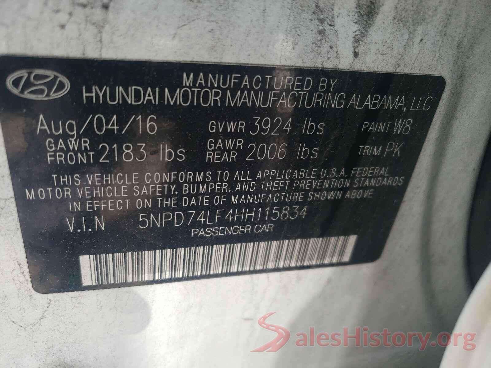 5NPD74LF4HH115834 2017 HYUNDAI ELANTRA