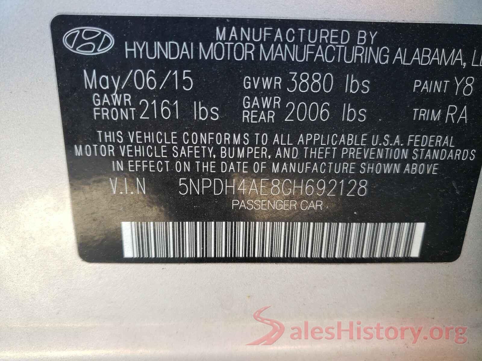 5NPDH4AE8GH692128 2016 HYUNDAI ELANTRA