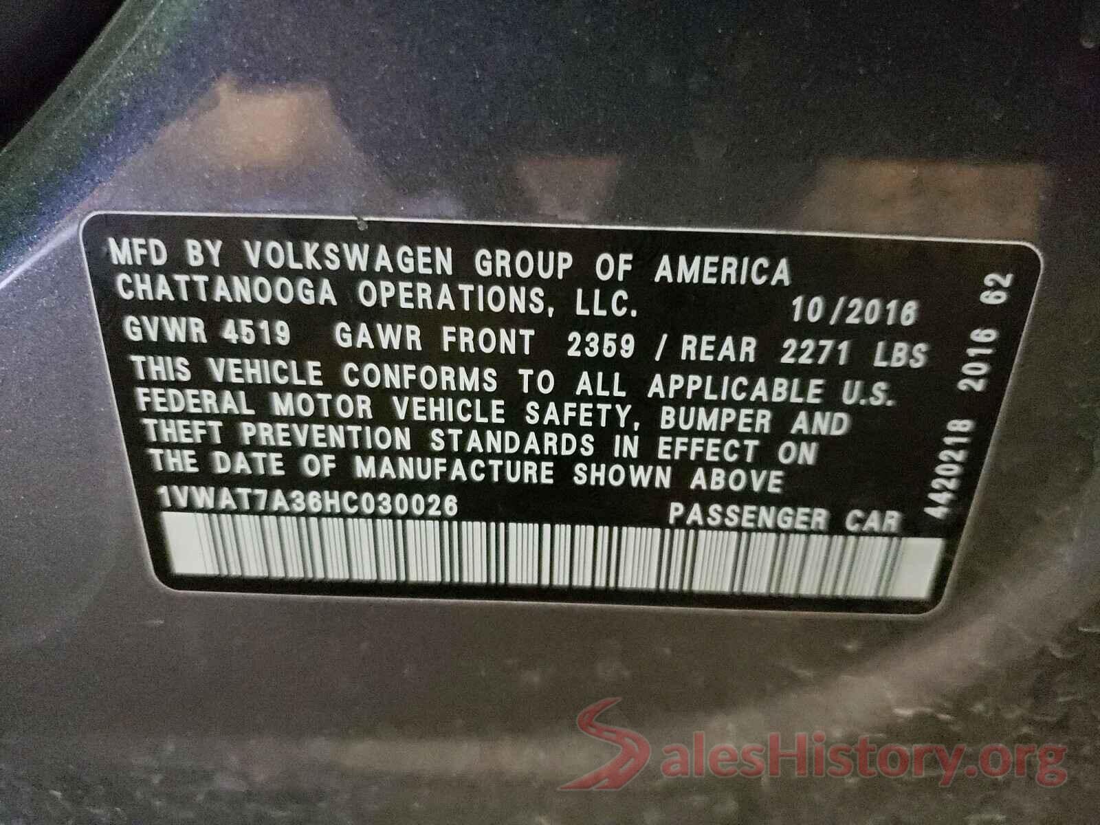 1VWAT7A36HC030026 2017 VOLKSWAGEN PASSAT