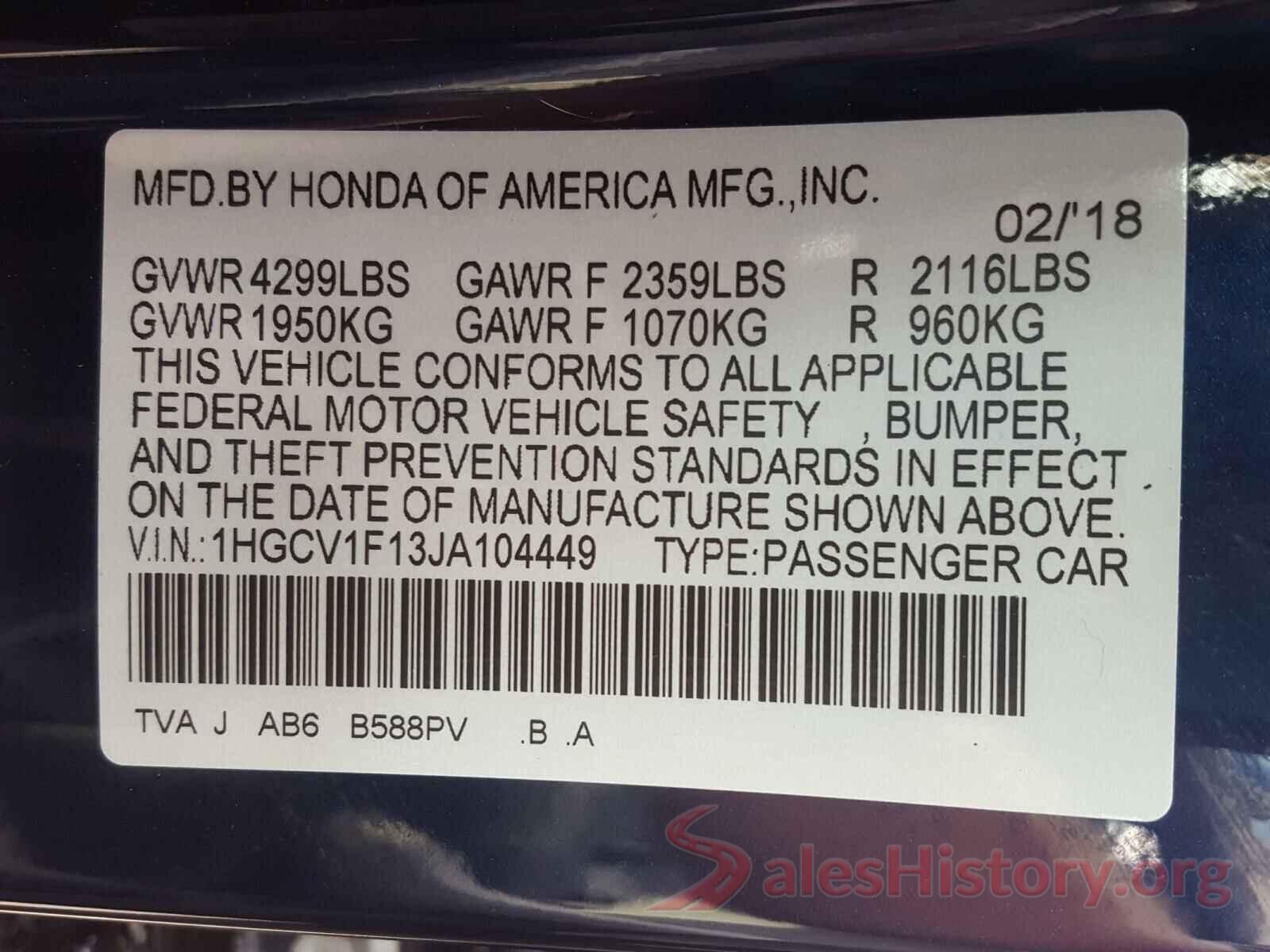 1HGCV1F13JA104449 2018 HONDA ACCORD