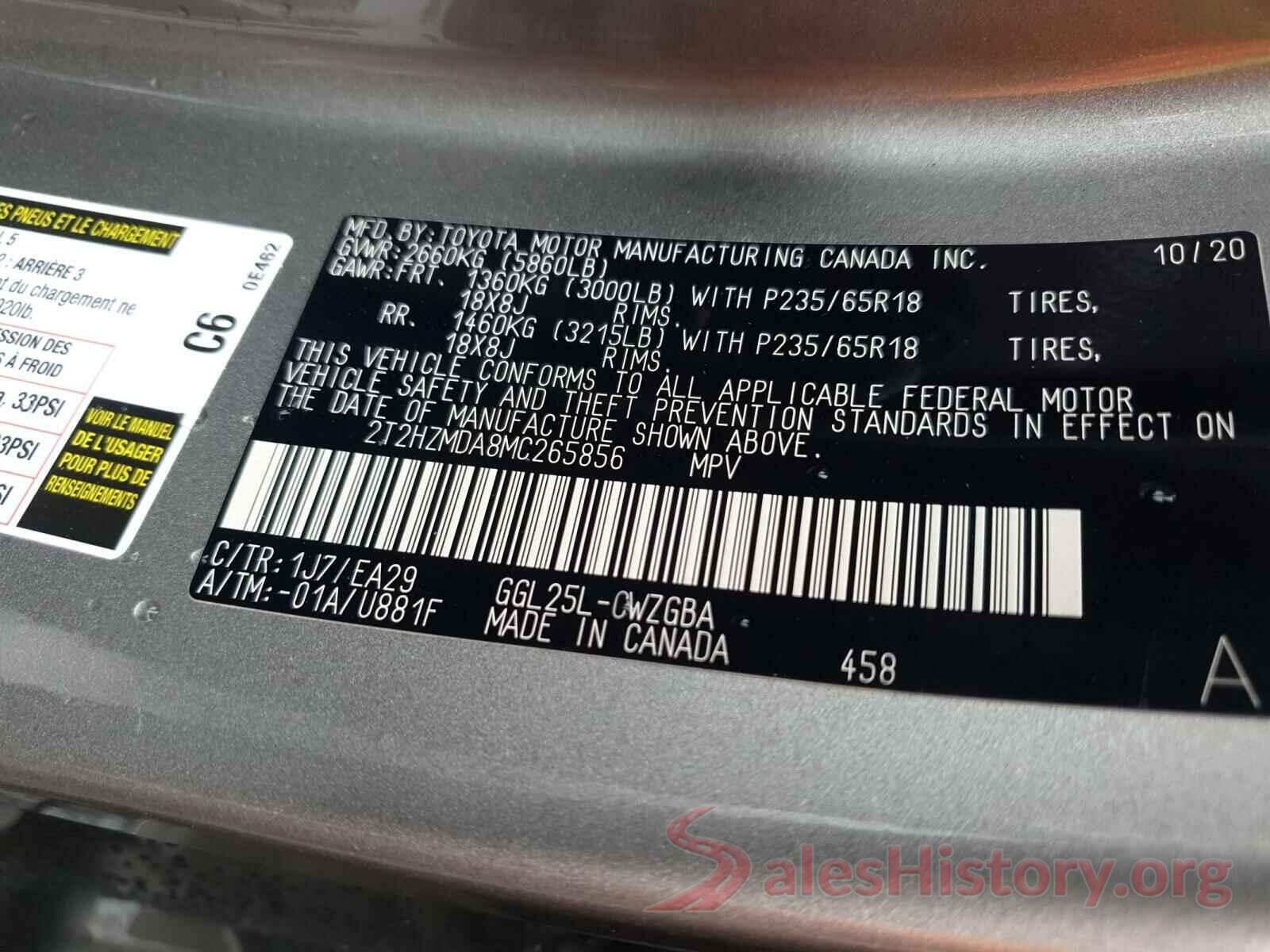 2T2HZMDA8MC265856 2021 LEXUS RX350