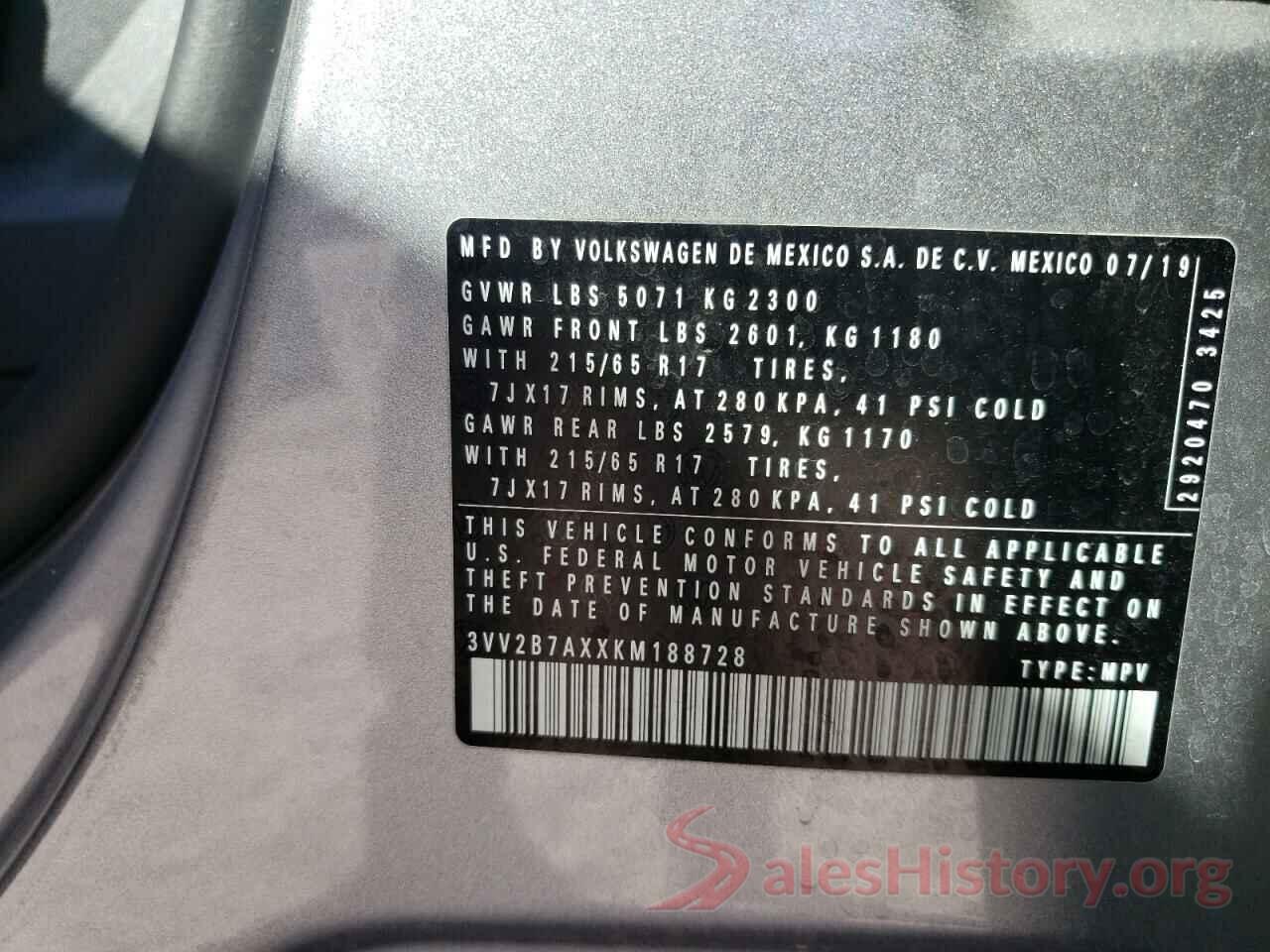 3VV2B7AXXKM188728 2019 VOLKSWAGEN TIGUAN