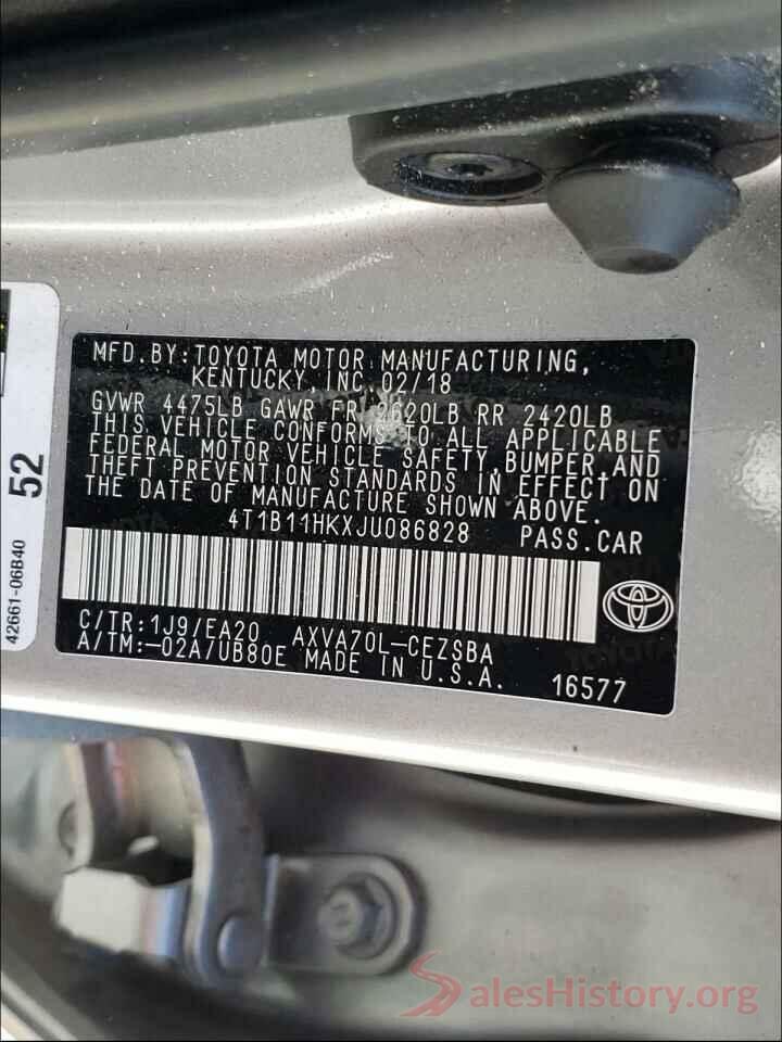 4T1B11HKXJU086828 2018 TOYOTA CAMRY