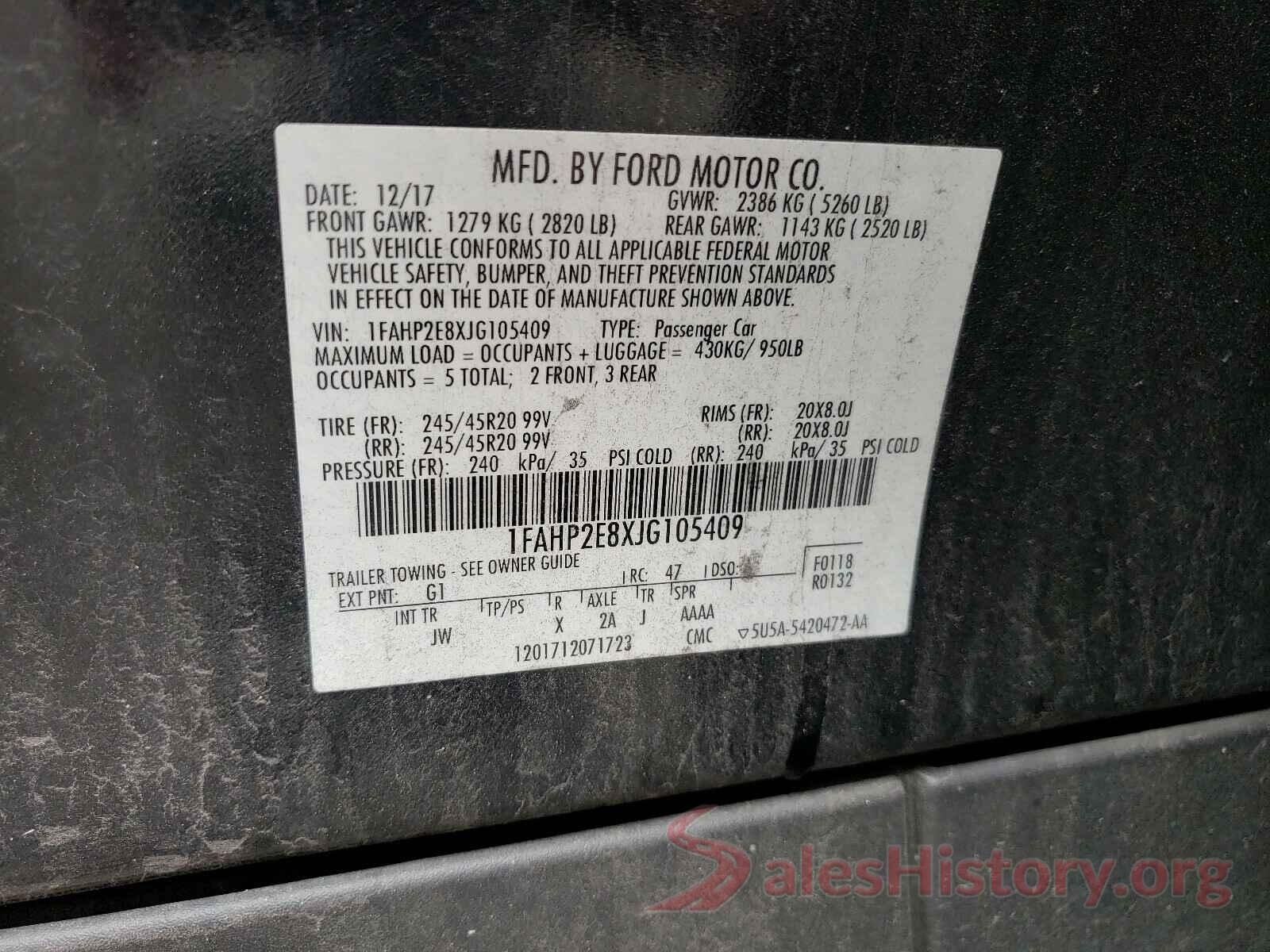 1FAHP2E8XJG105409 2018 FORD TAURUS