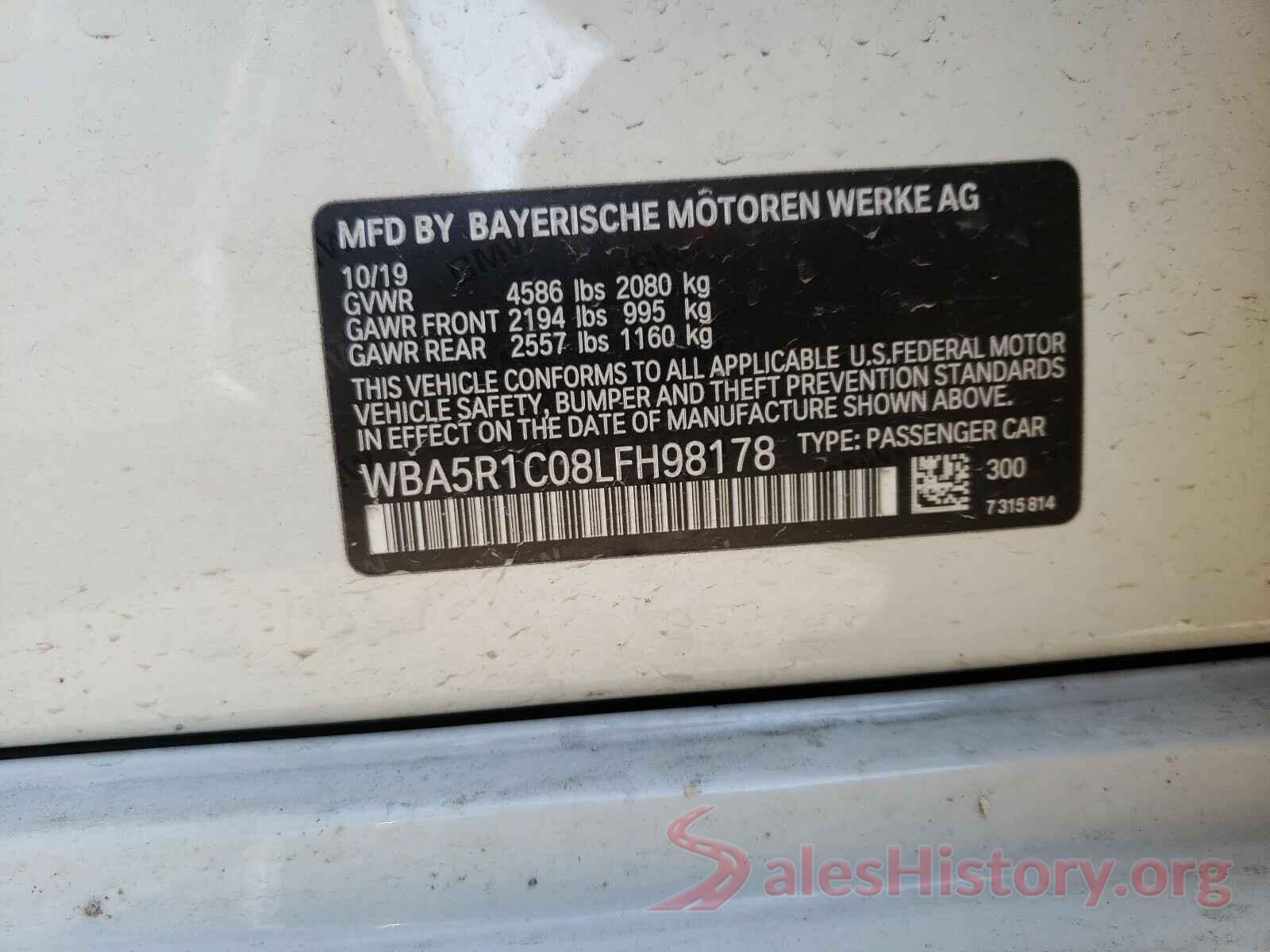 WBA5R1C08LFH98178 2020 BMW 3 SERIES