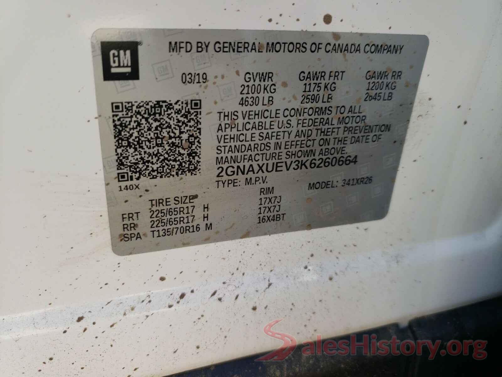 2GNAXUEV3K6260664 2019 CHEVROLET EQUINOX