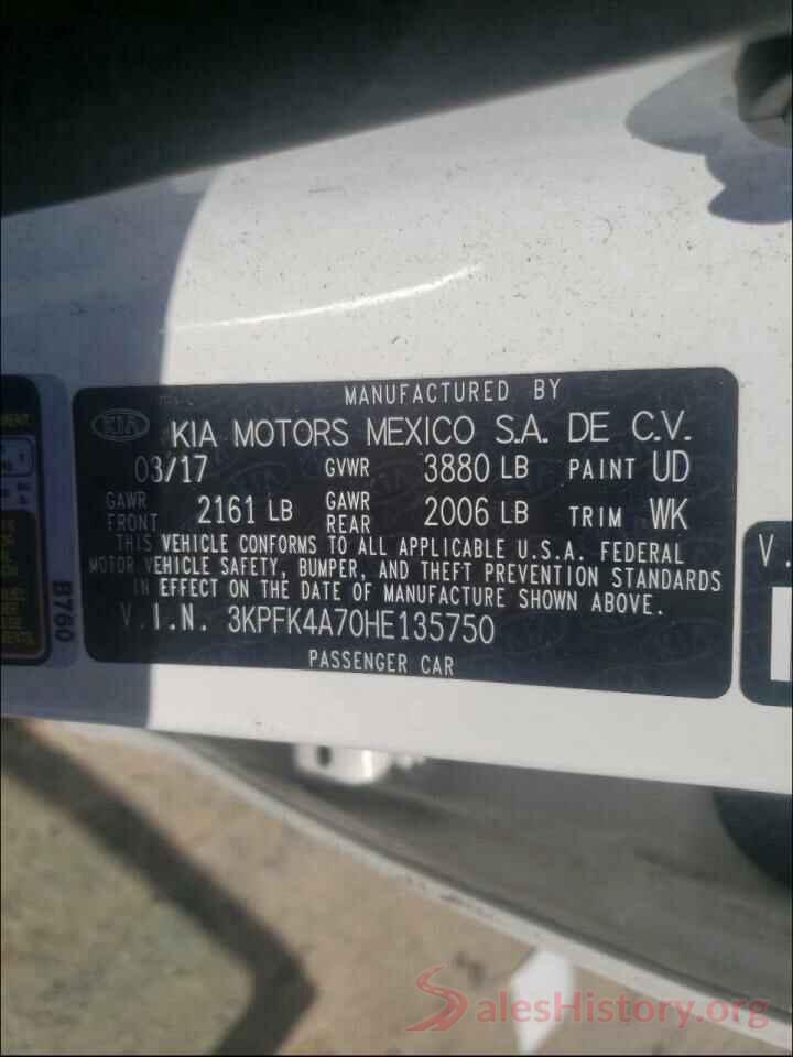 3KPFK4A70HE135750 2017 KIA FORTE