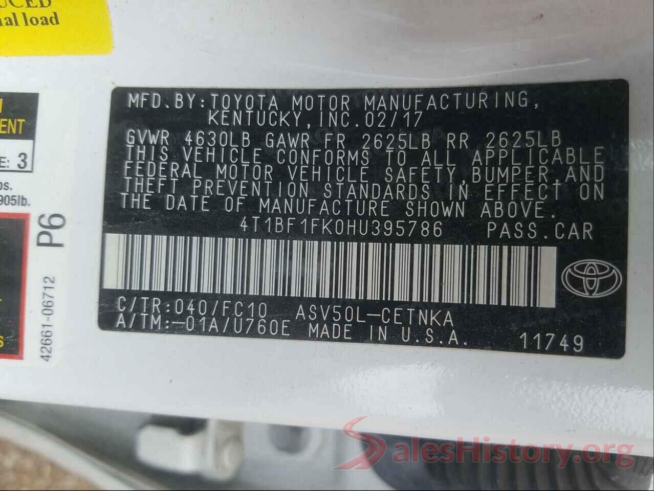 4T1BF1FK0HU395786 2017 TOYOTA CAMRY