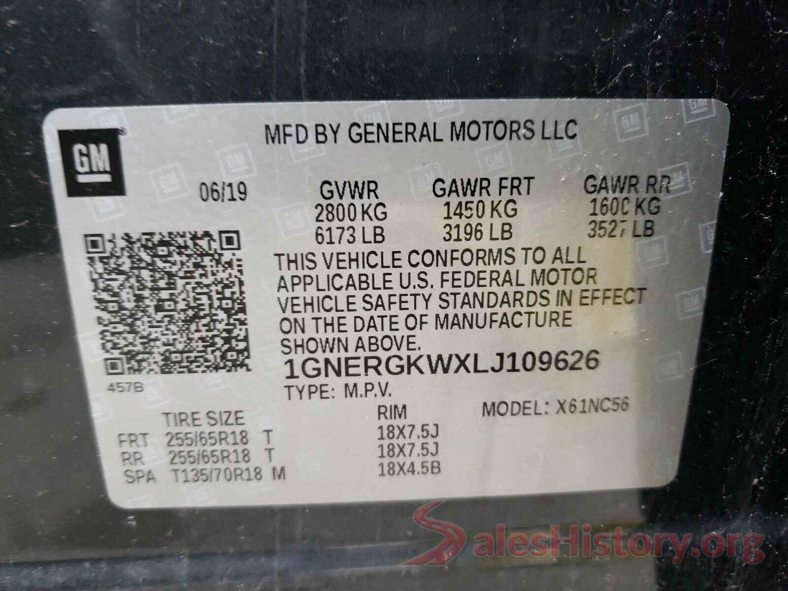 1GNERGKWXLJ109626 2020 CHEVROLET TRAVERSE