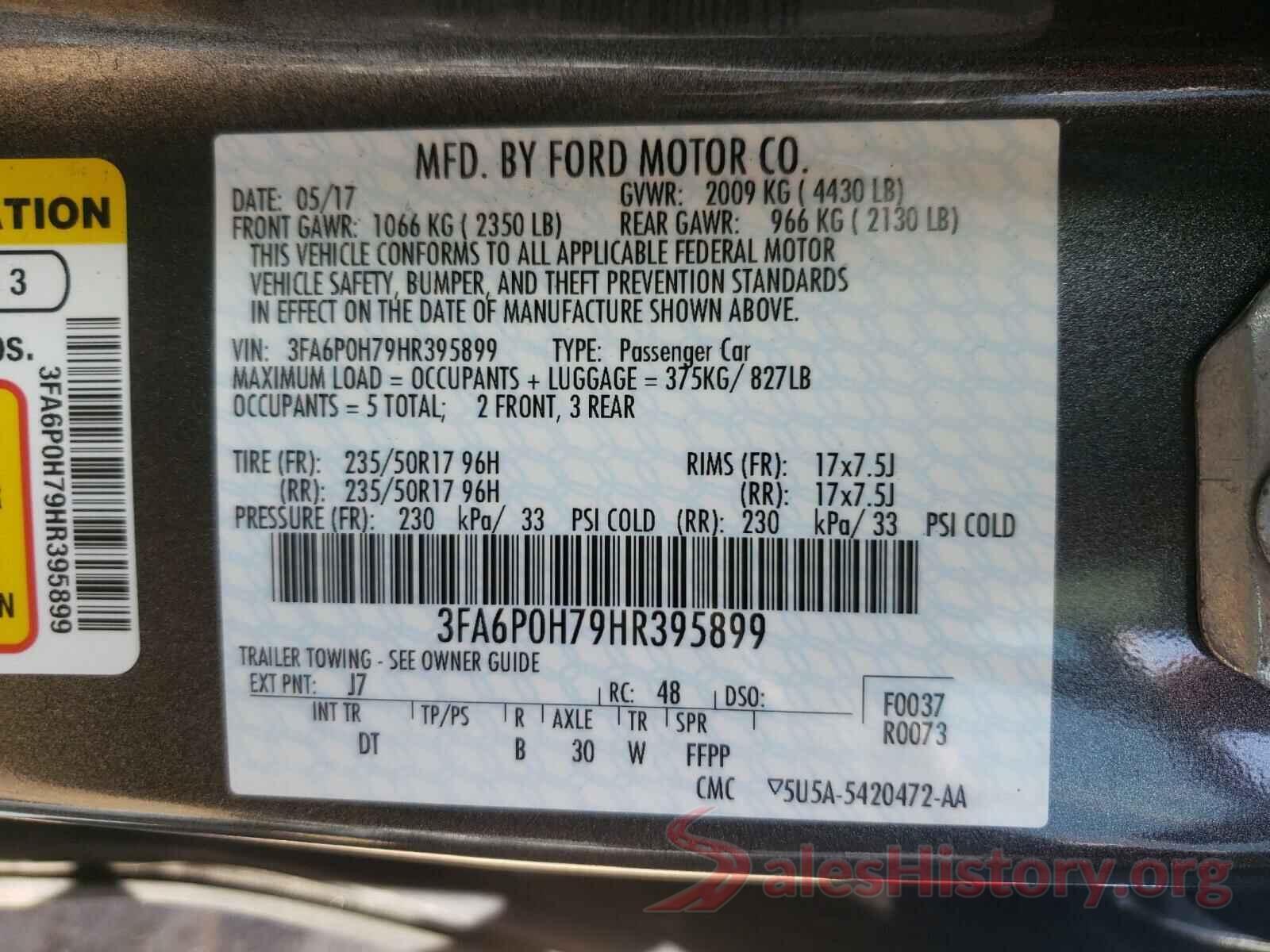 3FA6P0H79HR395899 2017 FORD FUSION