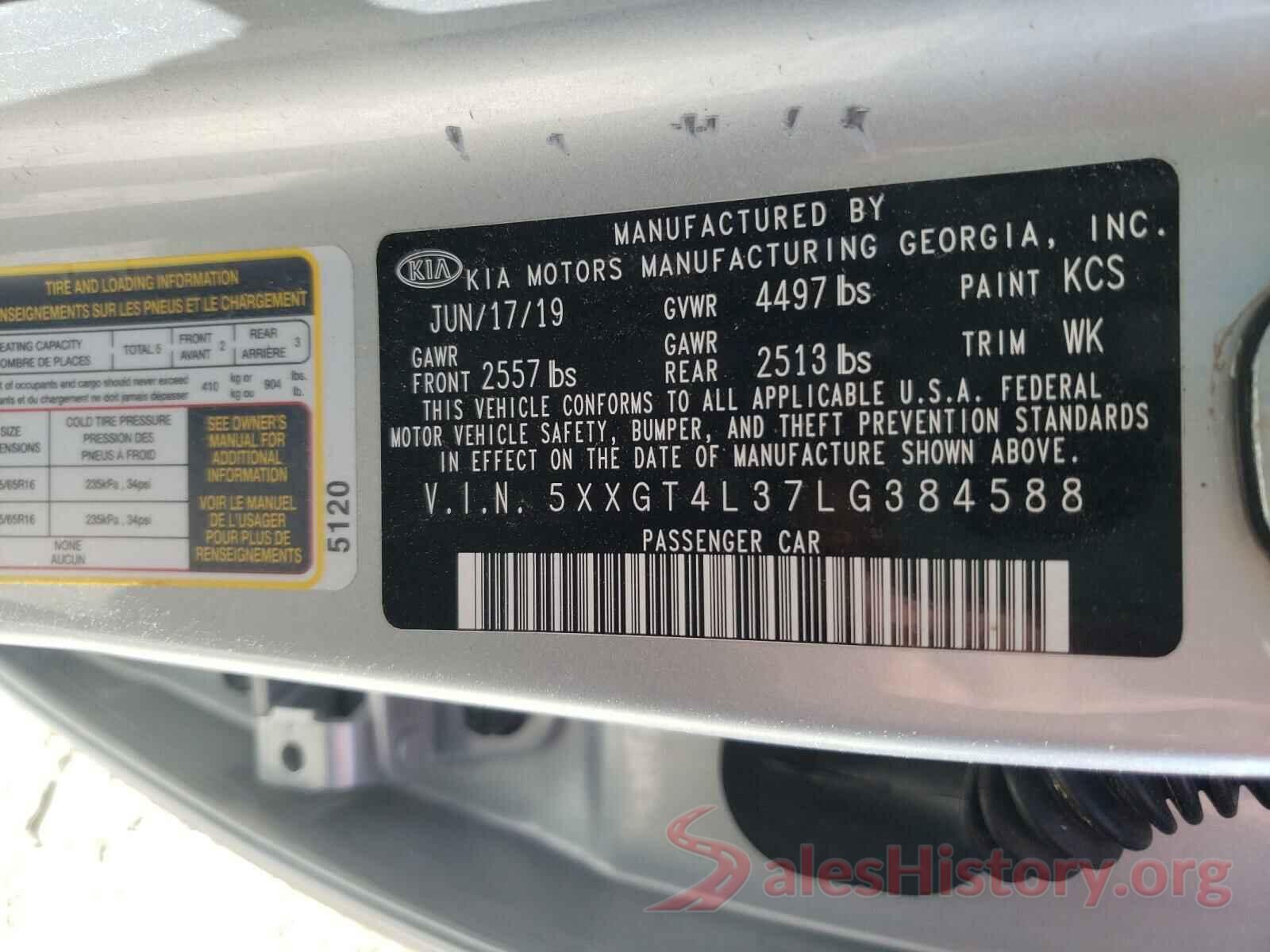 5XXGT4L37LG384588 2020 KIA OPTIMA