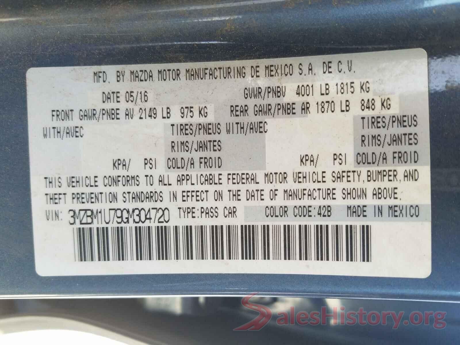 3MZBM1U79GM304720 2016 MAZDA 3