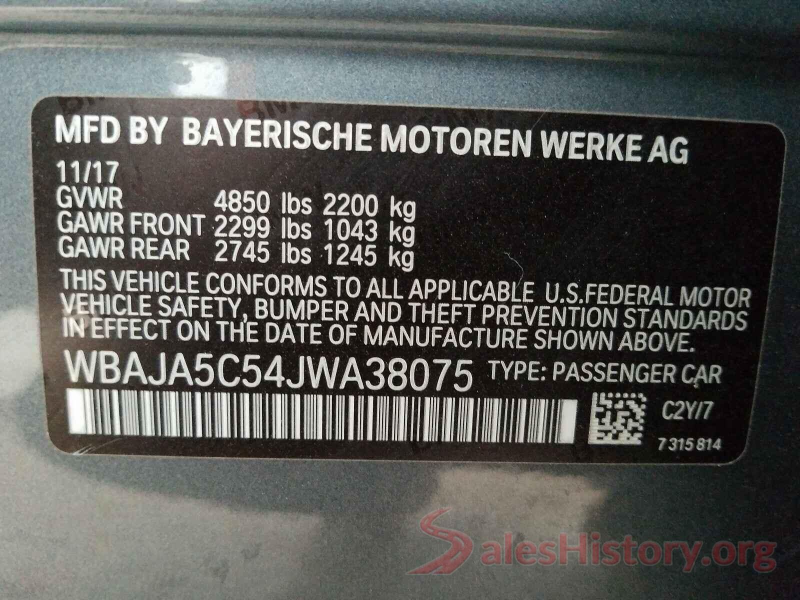 WBAJA5C54JWA38075 2018 BMW 5 SERIES