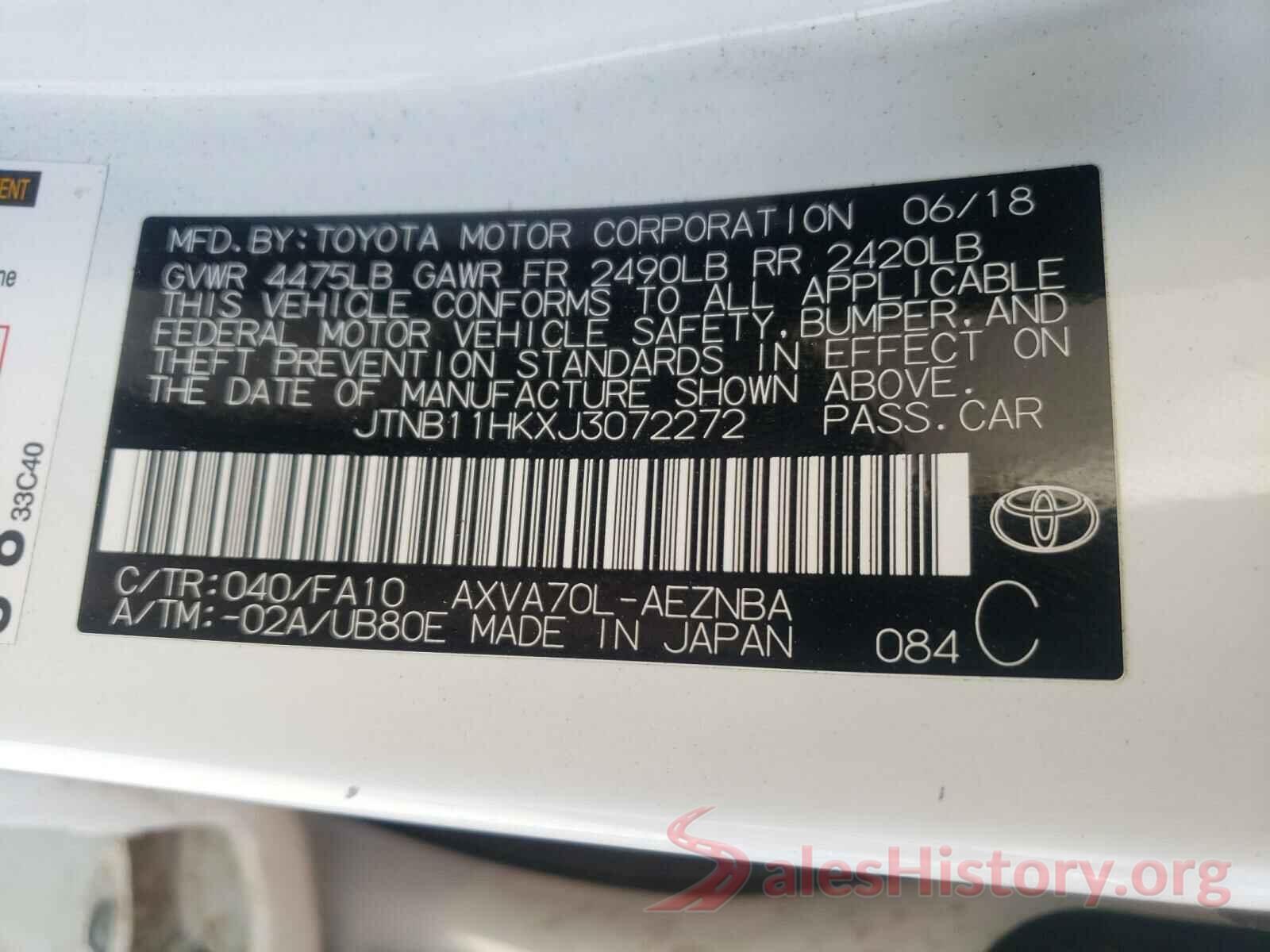 JTNB11HKXJ3072272 2018 TOYOTA CAMRY