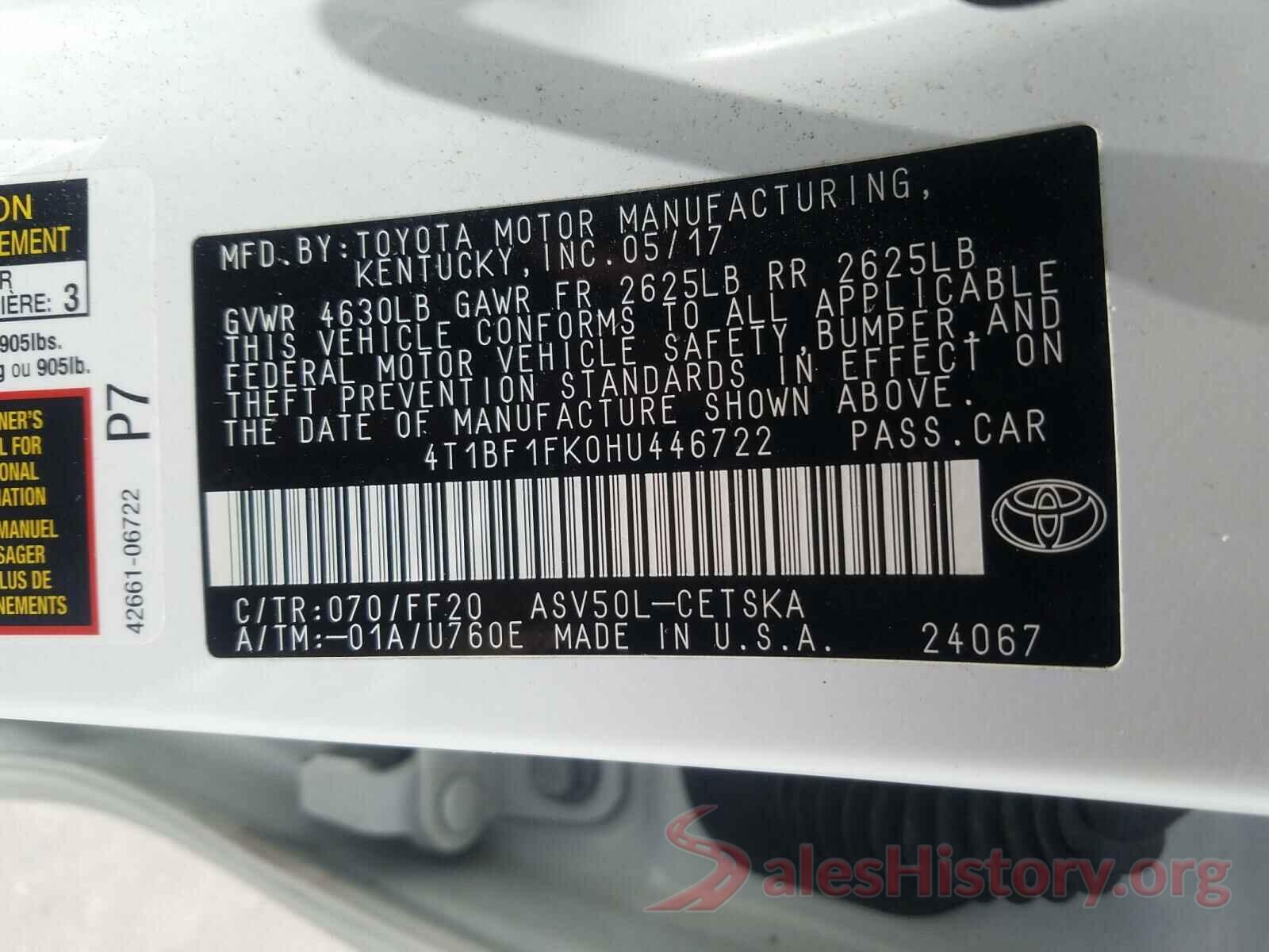 4T1BF1FK0HU446722 2017 TOYOTA CAMRY