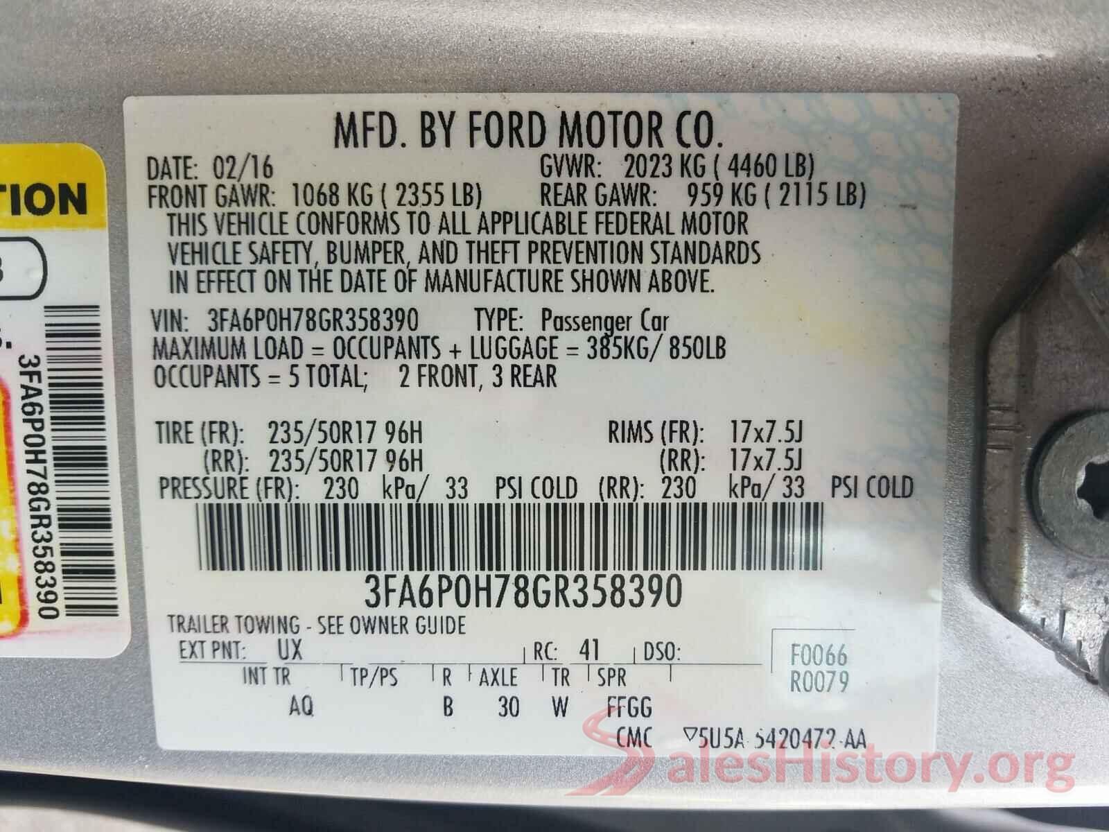 3FA6P0H78GR358390 2016 FORD FUSION