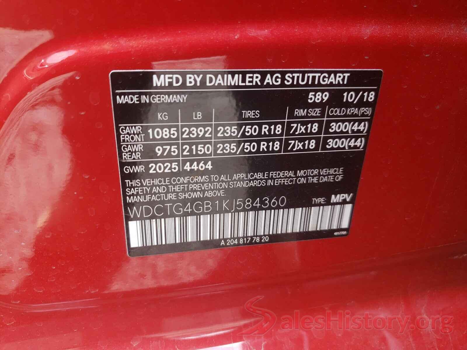 WDCTG4GB1KJ584360 2019 MERCEDES-BENZ G CLASS