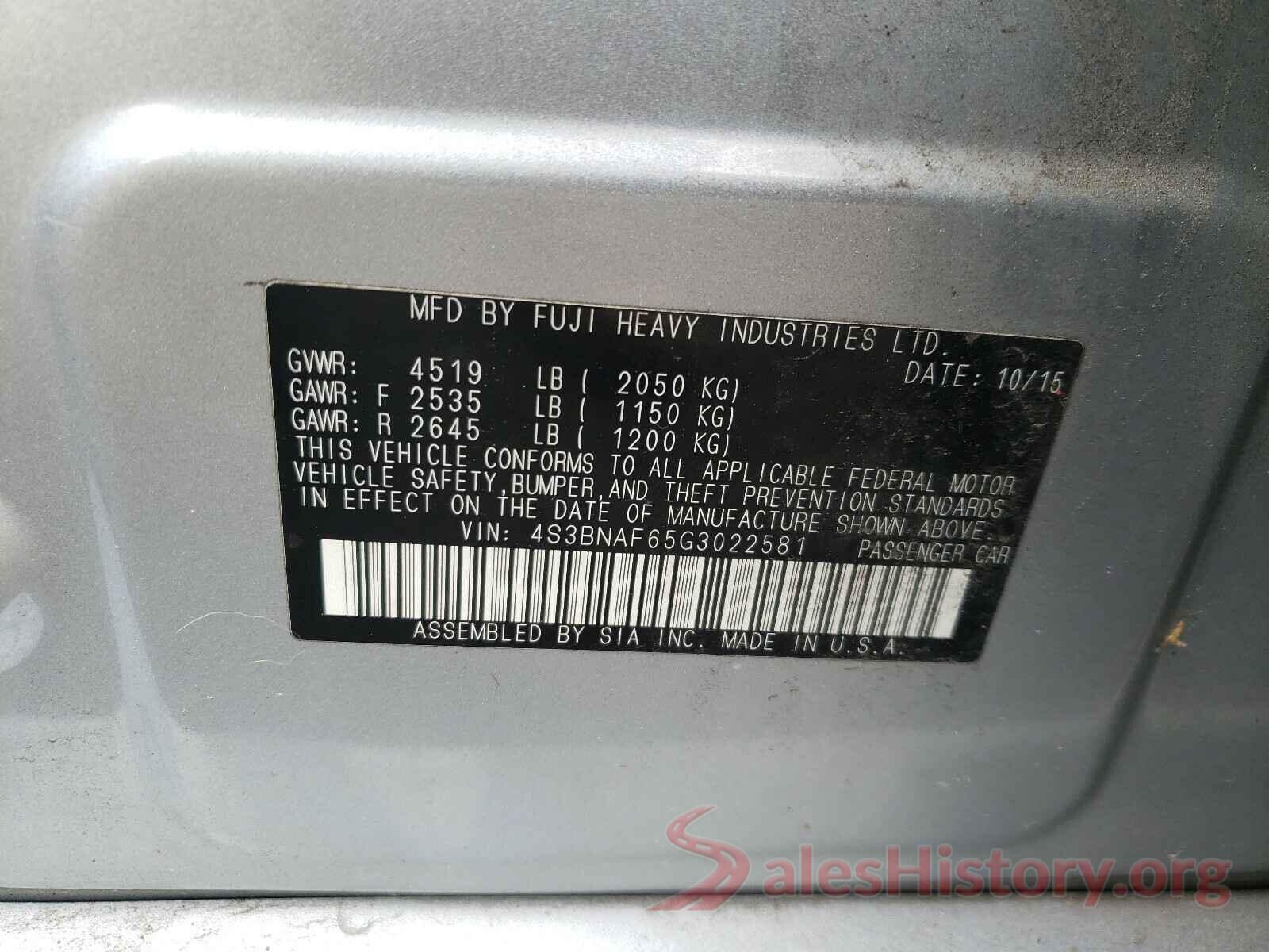 4S3BNAF65G3022581 2016 SUBARU LEGACY