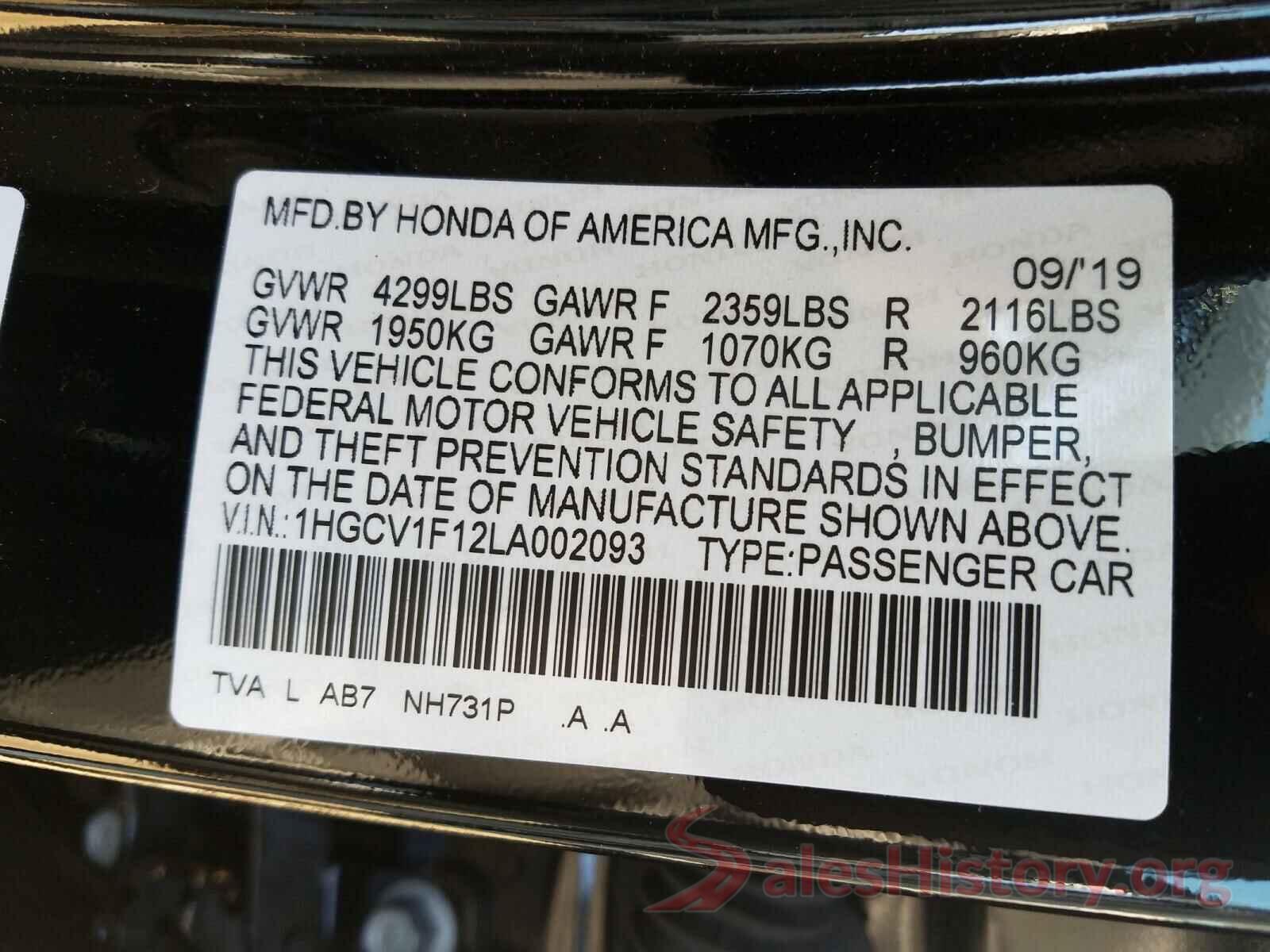 1HGCV1F12LA002093 2020 HONDA ACCORD